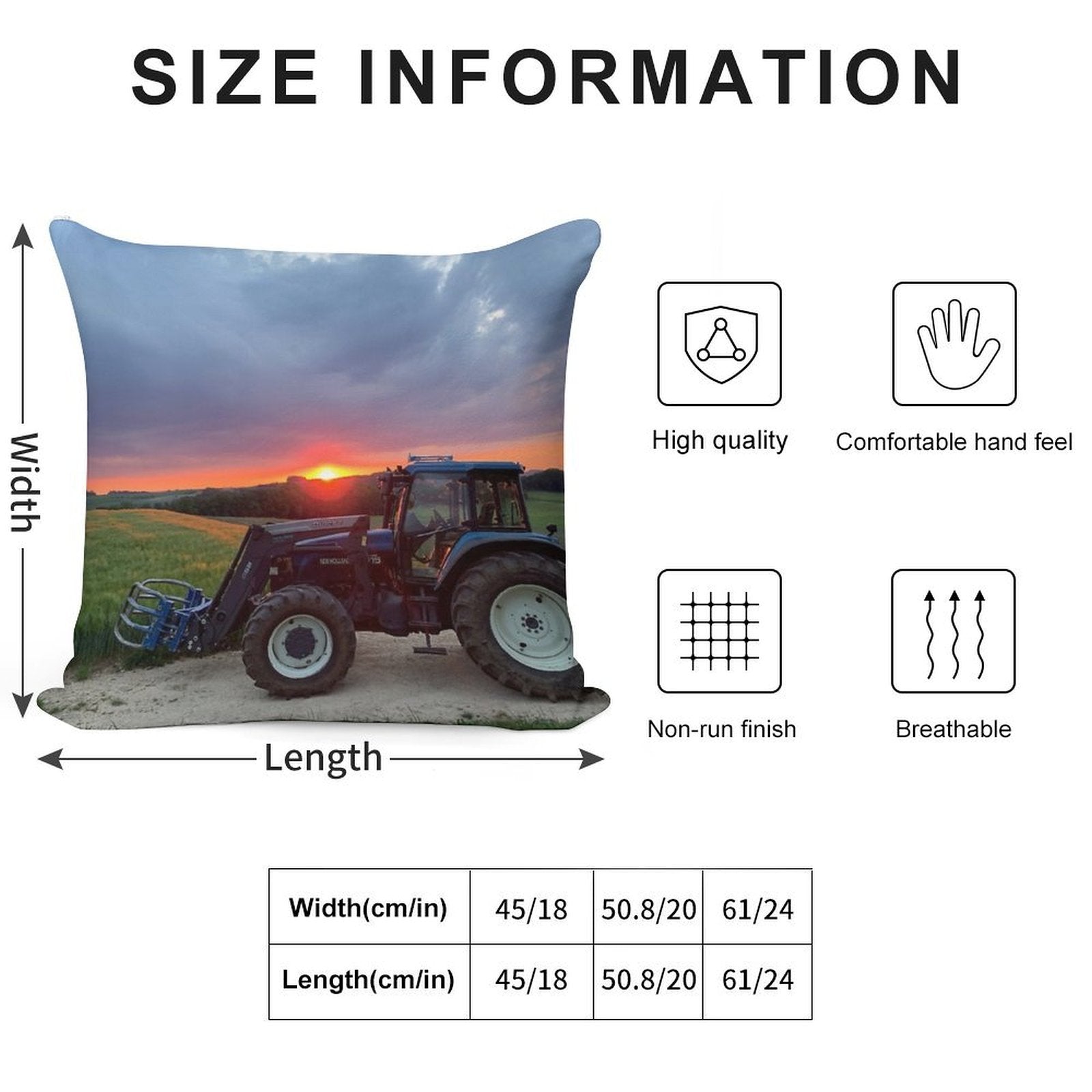 New Holland Tractor at Sunset Soft Short Plush Fabric Throw Pillow