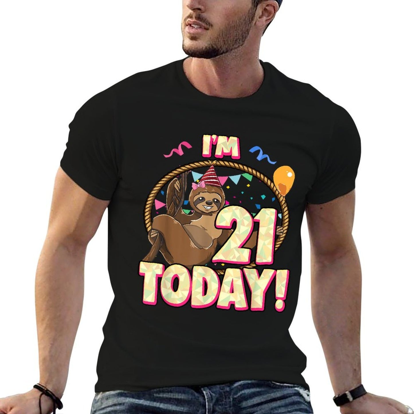 21st Birthday Sloth Party Lazy 21 Twenty One Women Cotton T-Shirt