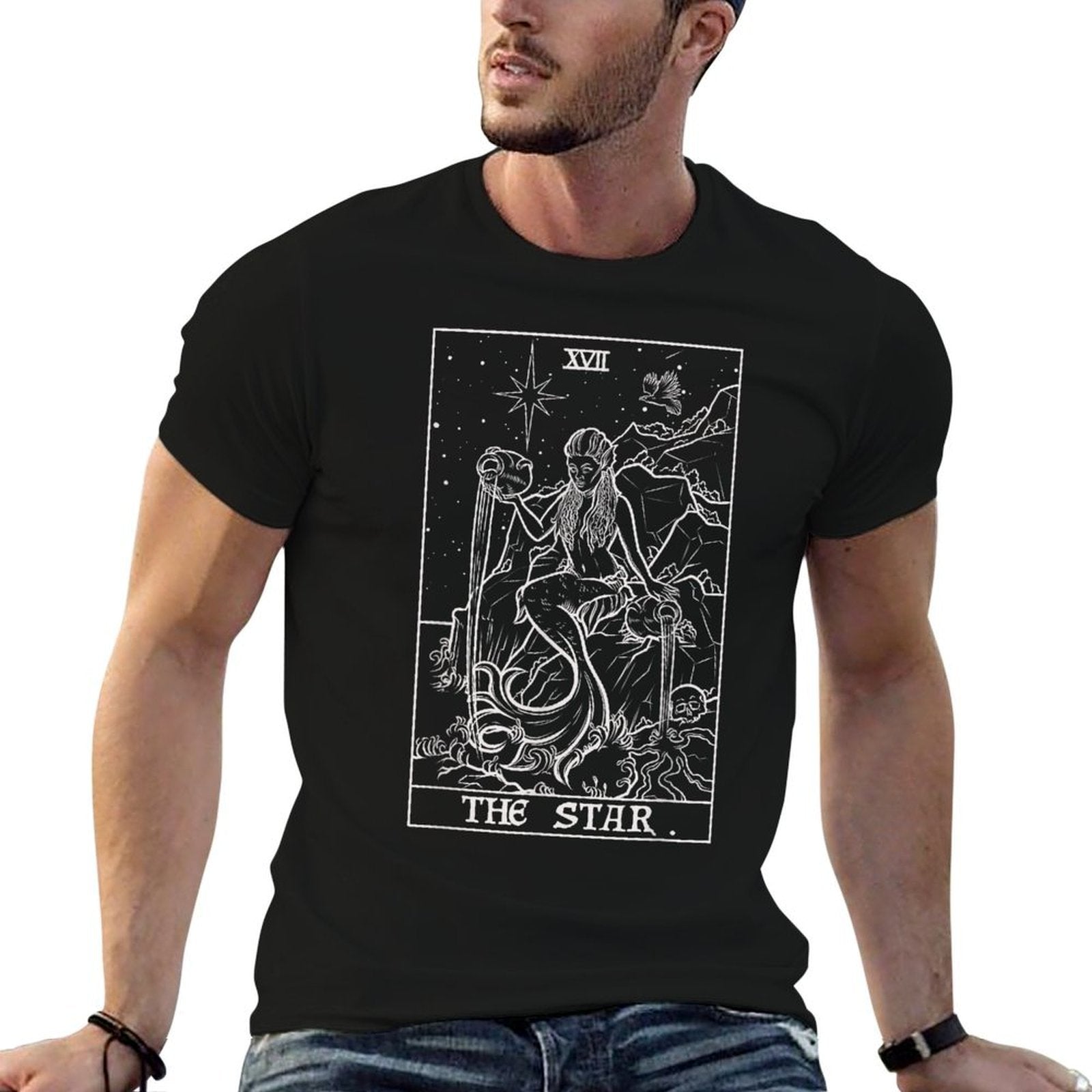 The Star Tarot Card Halloween Mermaid Gothic Witch Horror  High-quality Stitching T-Shirt