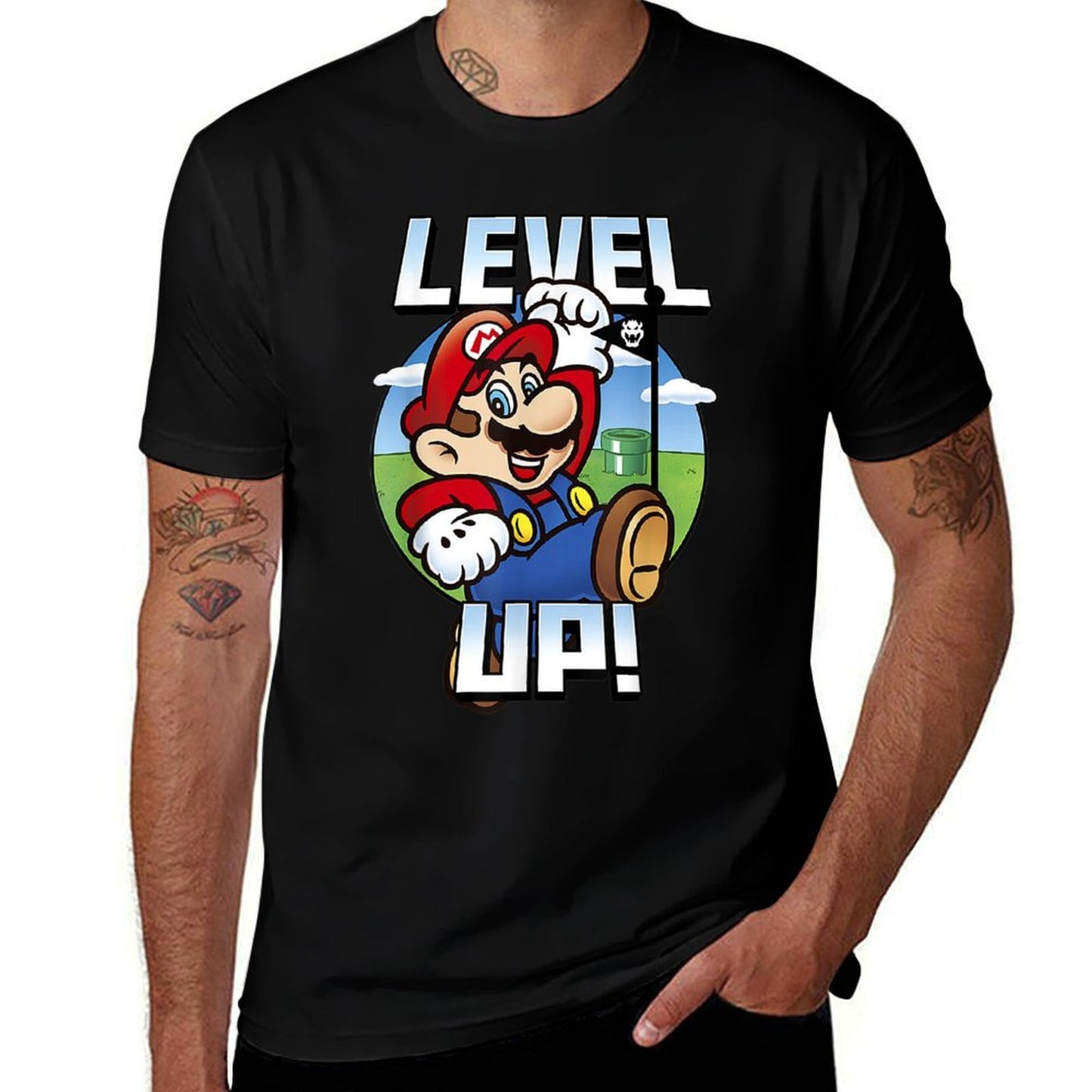 Super Mario Level Up Bowser Portrait Graphic Tagless Design T-Shirt