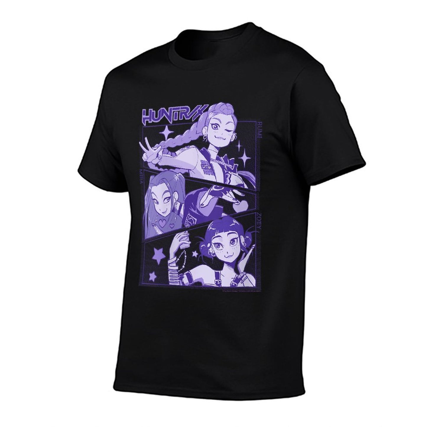Womens Kpop Demon Hunters Huntrx Cute Animated Panels Heathered Texture T-Shirt