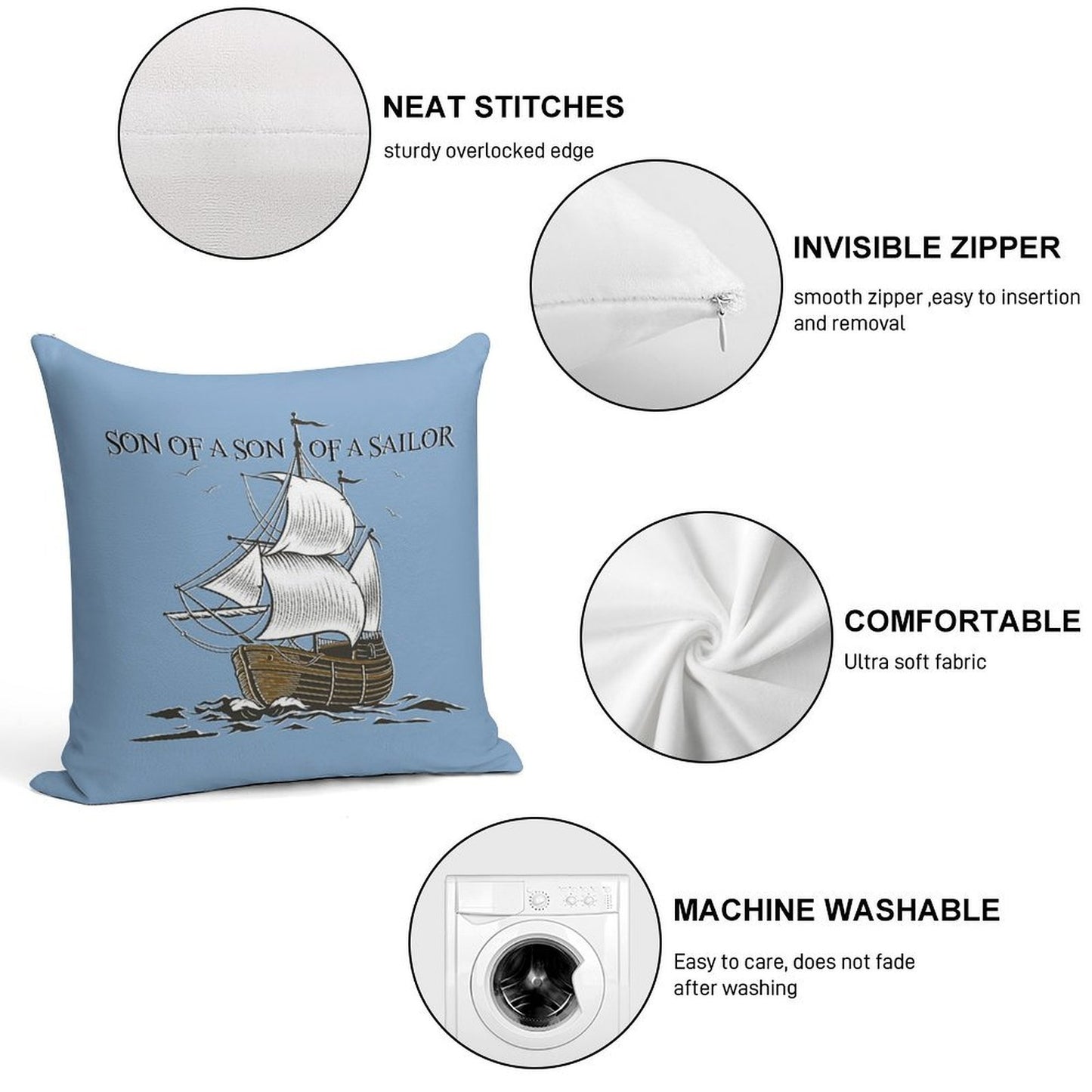 Son of A Son of A Sailor Soft Anti-Pilling Throw Pillow