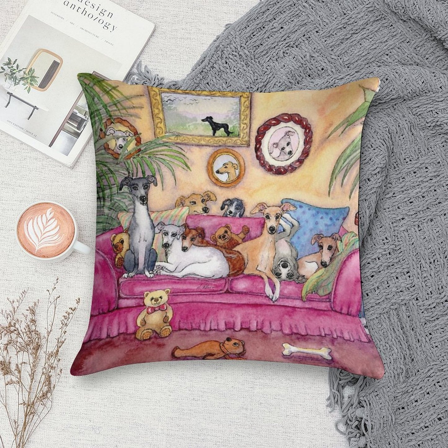 This Is Our Sofa. So - Where's Yours Greyhounds And Whippets on The Couch. Soft Anti-Pilling Throw Pillow