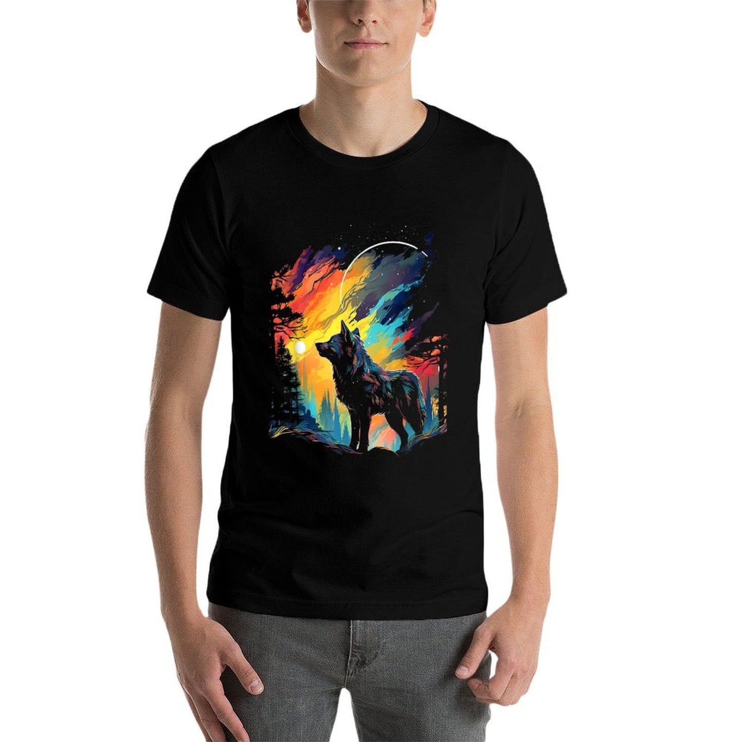 Wolf Nature Art Animal Colorful Abstract Graphic Wolf Easy-care T-Shirt