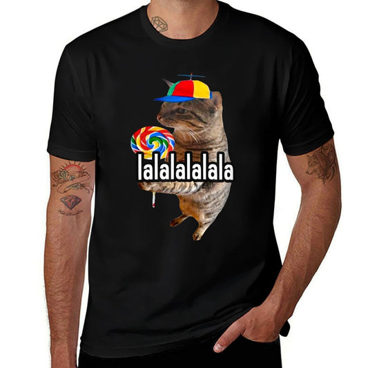 Silly Cat With Lollipop Lalalalalala Meme  Durable T-Shirt