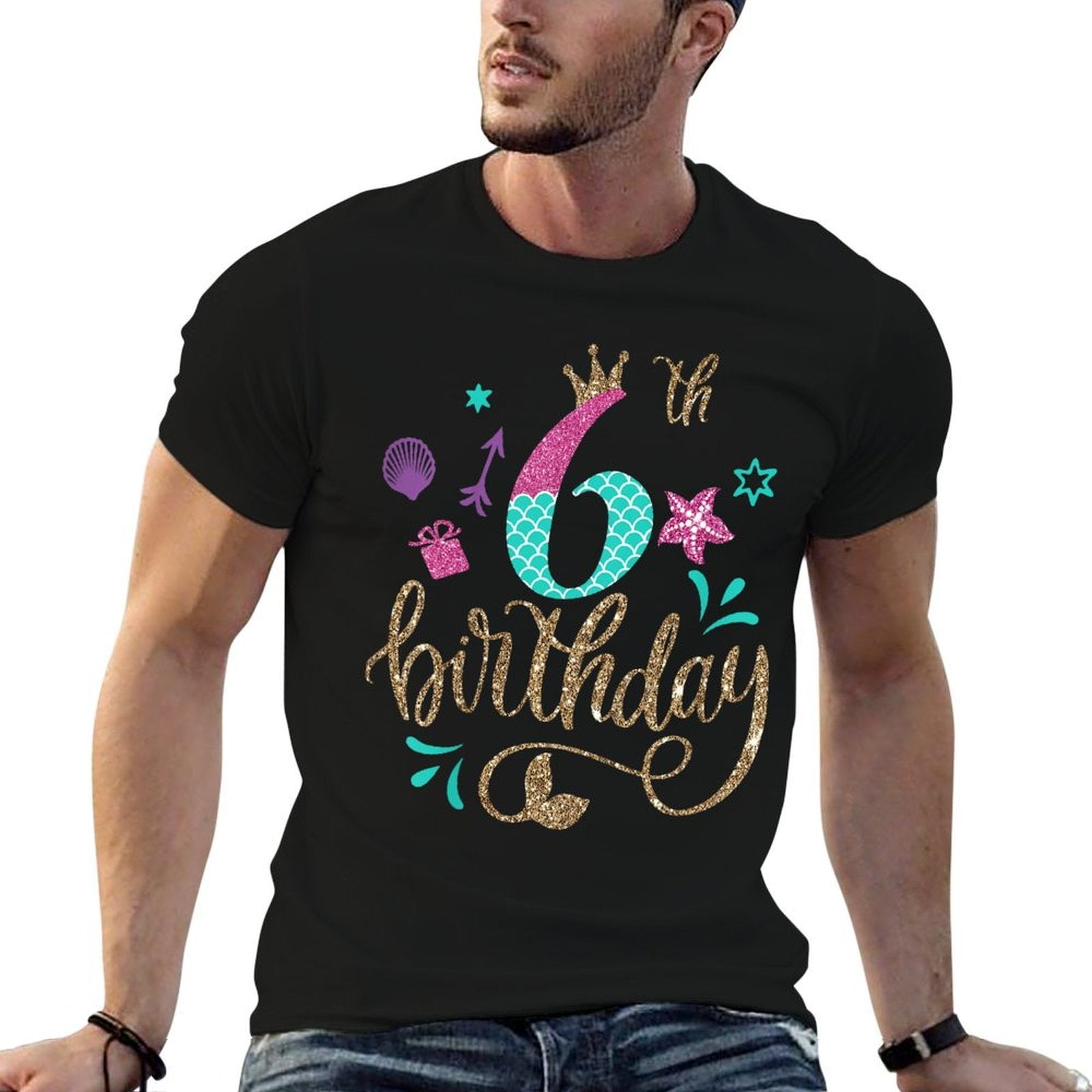 Kids Mermaid Birthday 6th Years Old Gift For Girls  Moisture-wicking T-Shirt