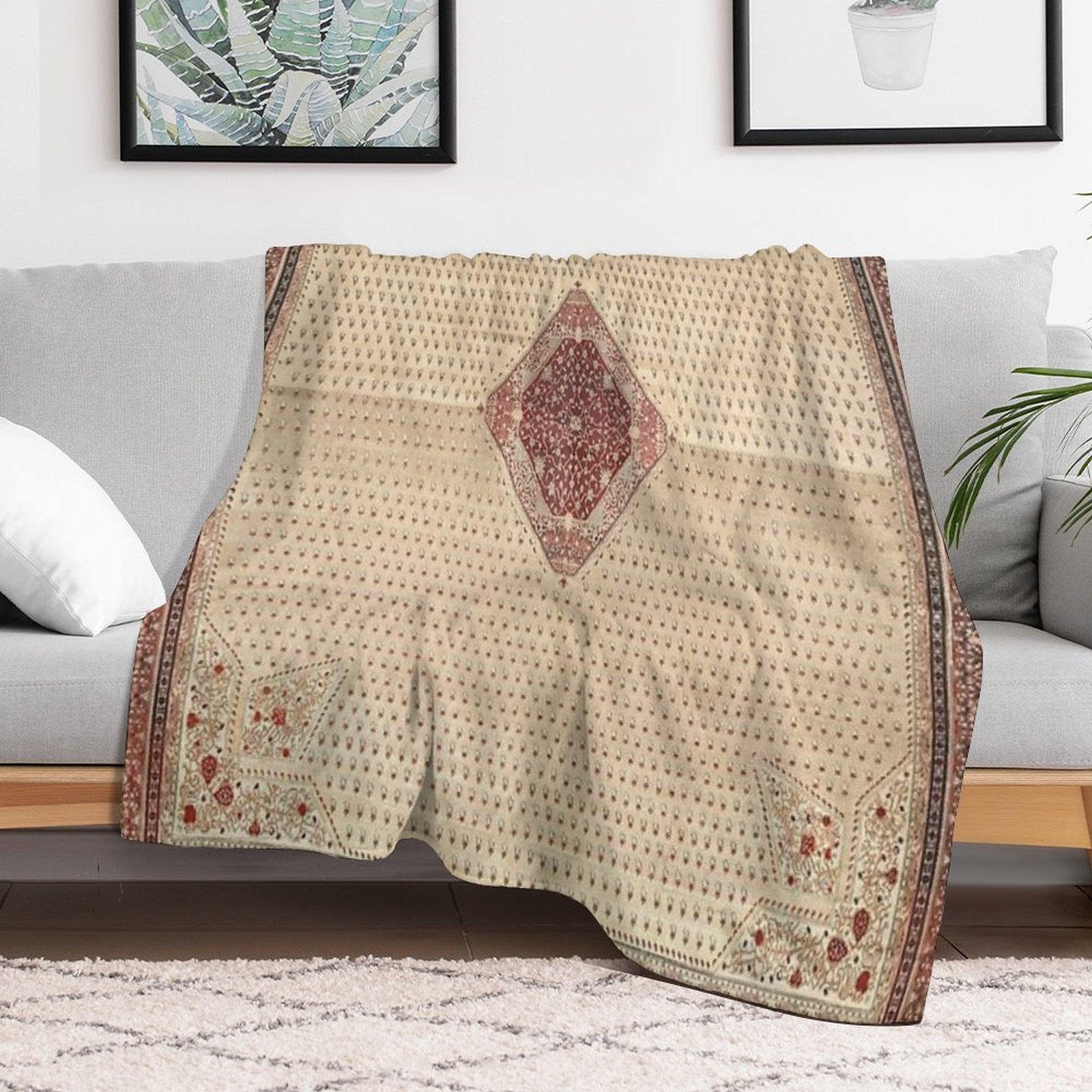 Antique Turkish Hereke Rug Anti-pilling Throw Blanket