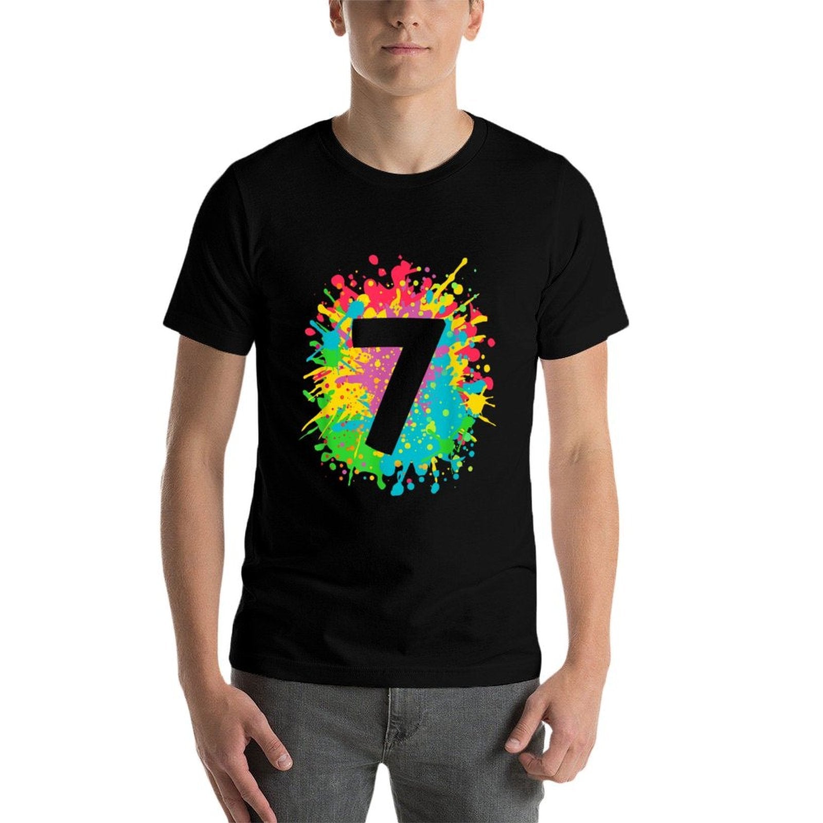 7th Birthday Paint Splashes T-shirt for Kids, Girls, Boys.  Quick-drying T-Shirt