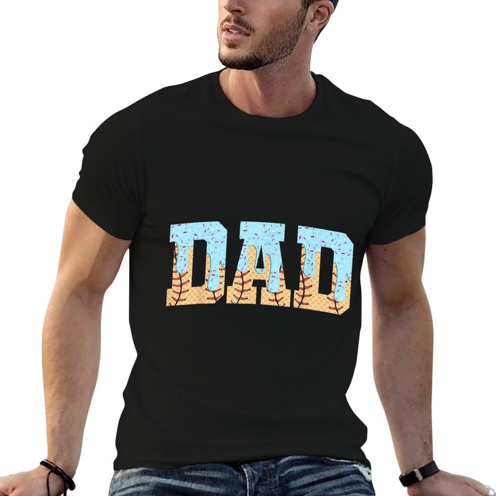 Baseball Dad Ice Cream Drip Fathers Day  Durable T-Shirt