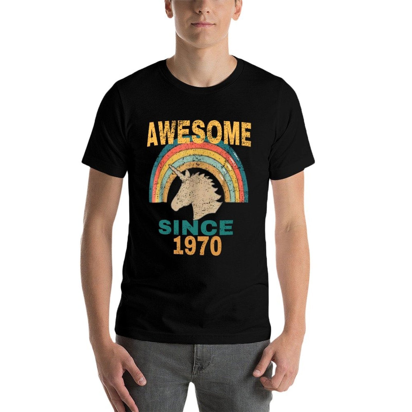 Awesome Since 1970 Rainbow Vintage Unicorn 50th Birthday  Rolled Sleeves T-Shirt