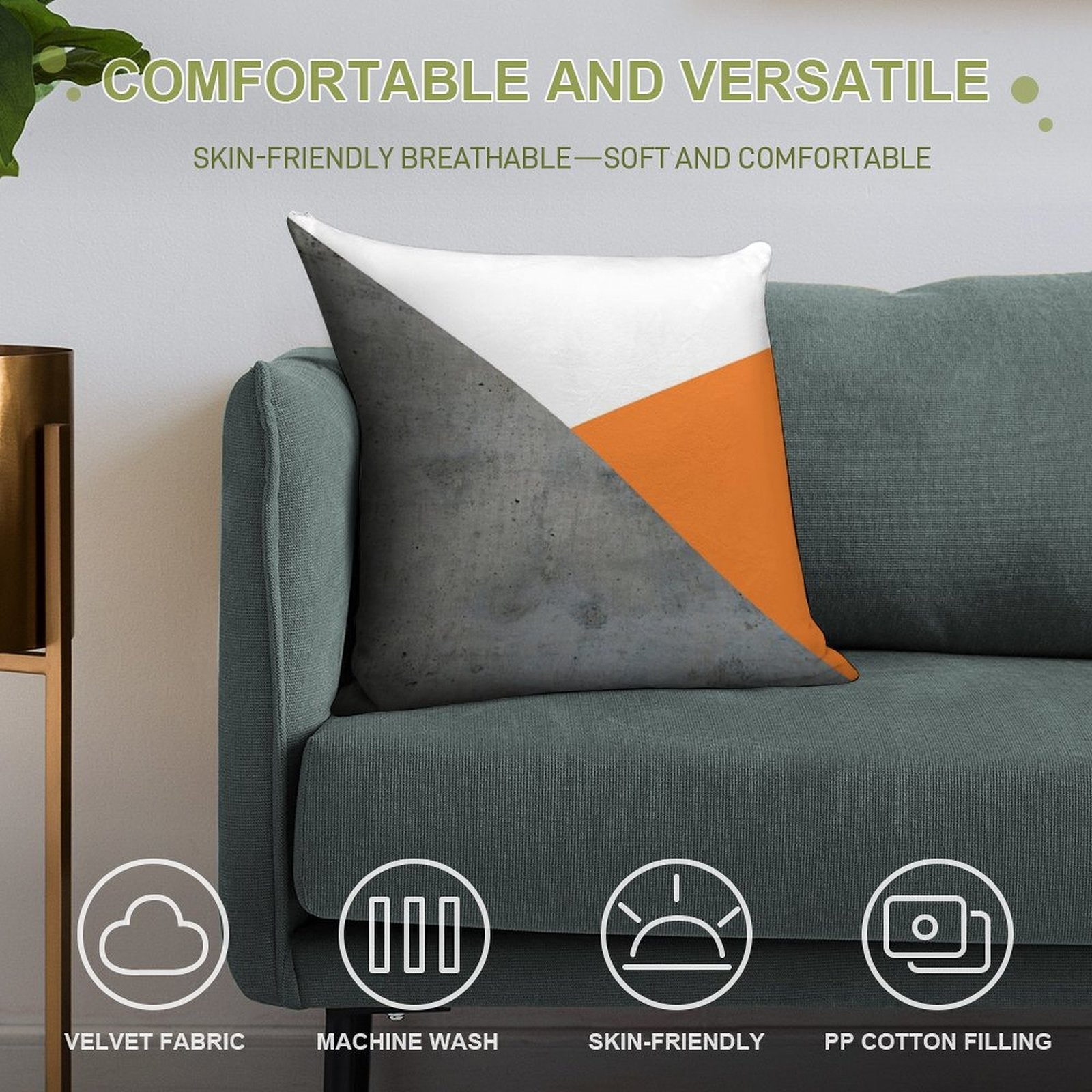 Concrete Grey And Orange Geometric Background Soft Style Accent Throw Pillow
