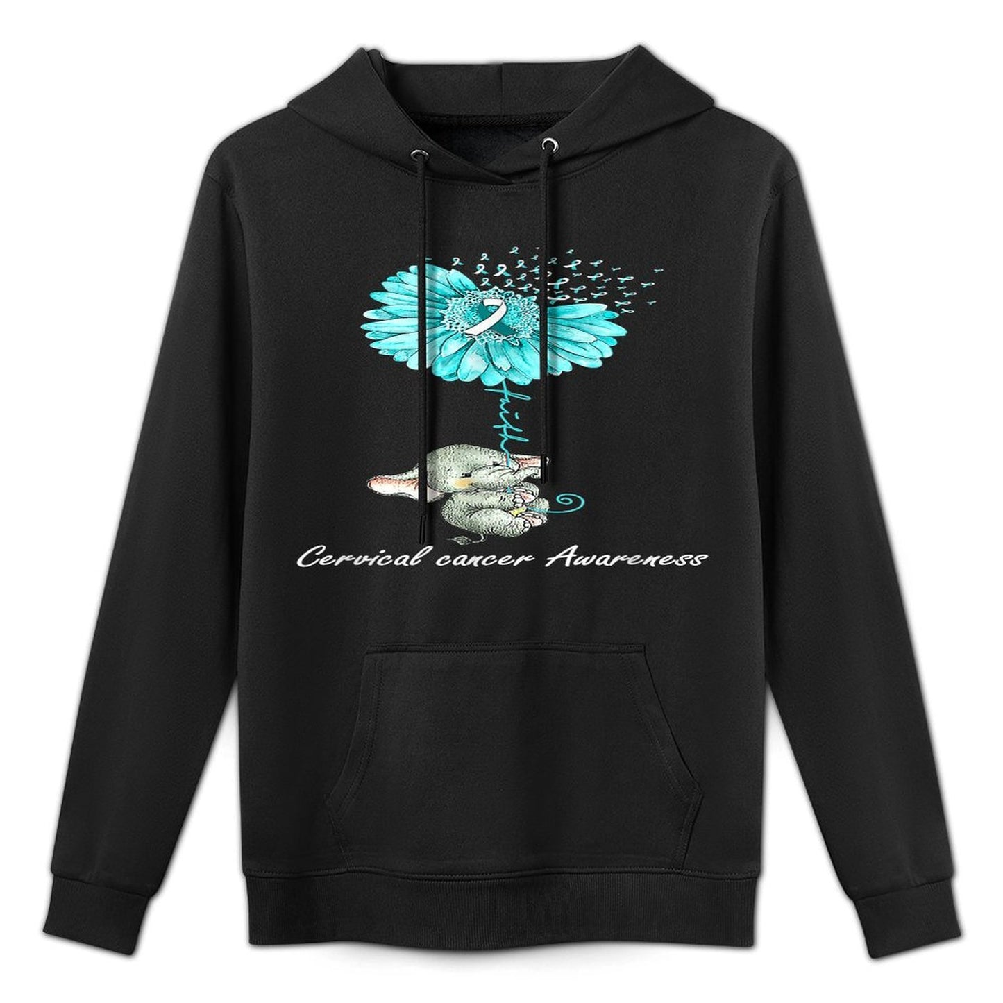 Teal Sunflower Elephant Cervical Cancer Awareness Gift Shrink-Resistant Hoodie