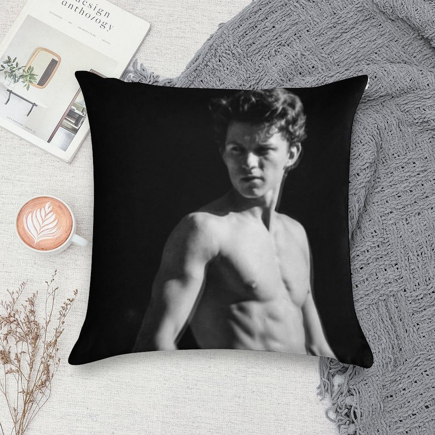Tom Holland Black And White Soft Gift Ready Throw Pillow