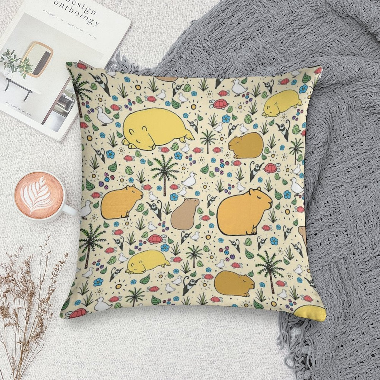 Capybaras in Gold Soft Bedroom Essential Throw Pillow