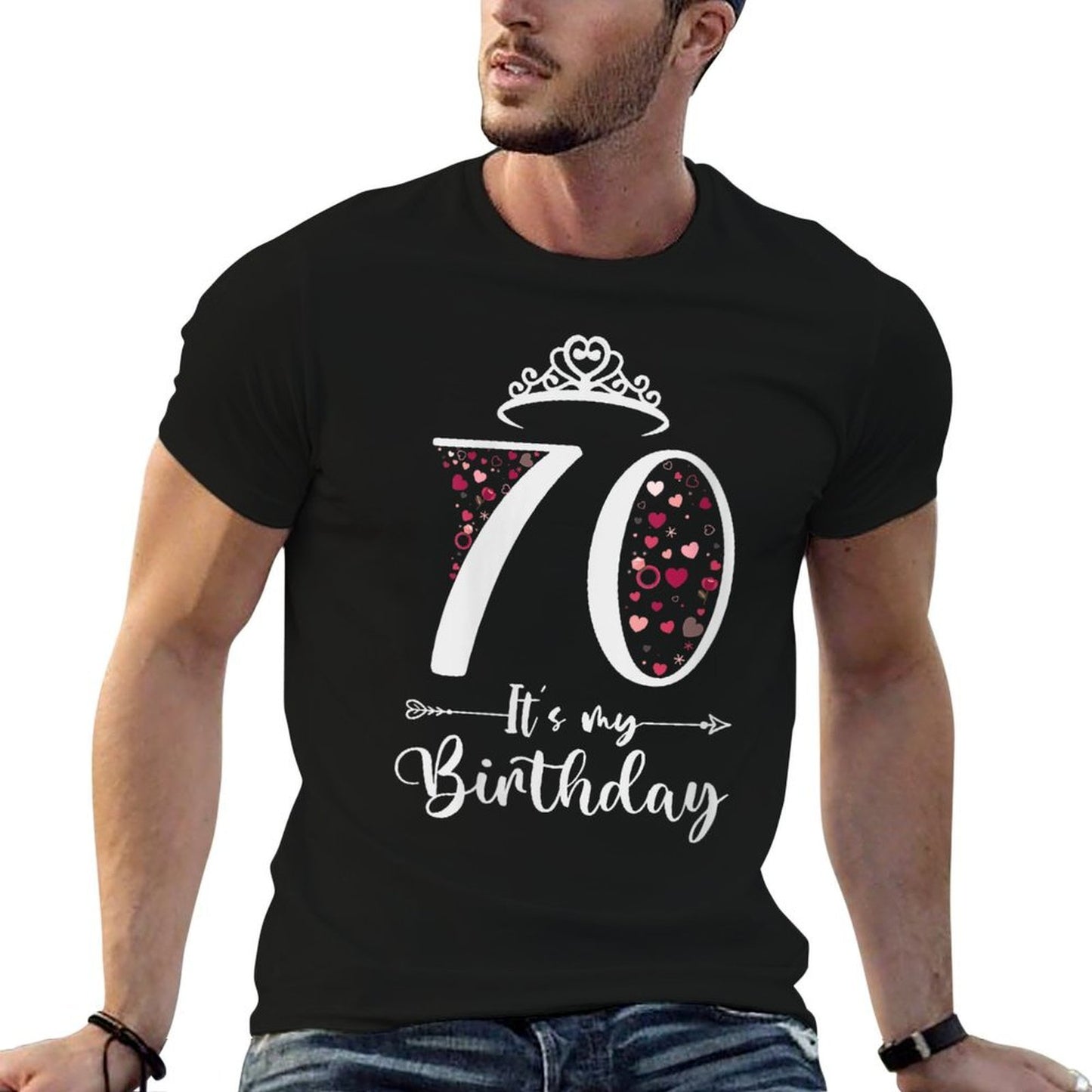 Womens 70 It's My Birthday Hearts Crown 70th Birthday Gifts For Her Summer-ready Fabric T-Shirt