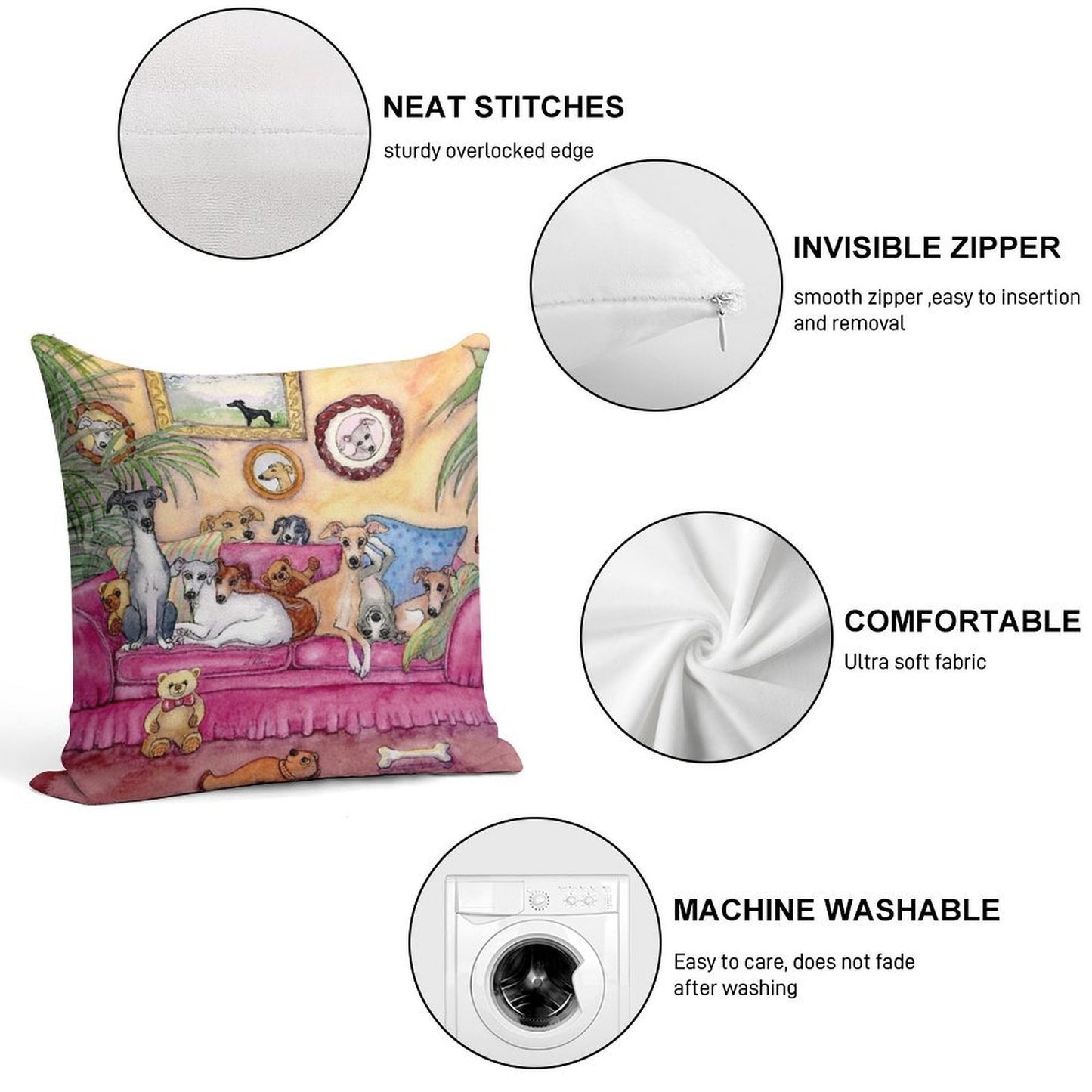 This Is Our Sofa. So - Where's Yours Greyhounds And Whippets on The Couch. Soft Anti-Pilling Throw Pillow