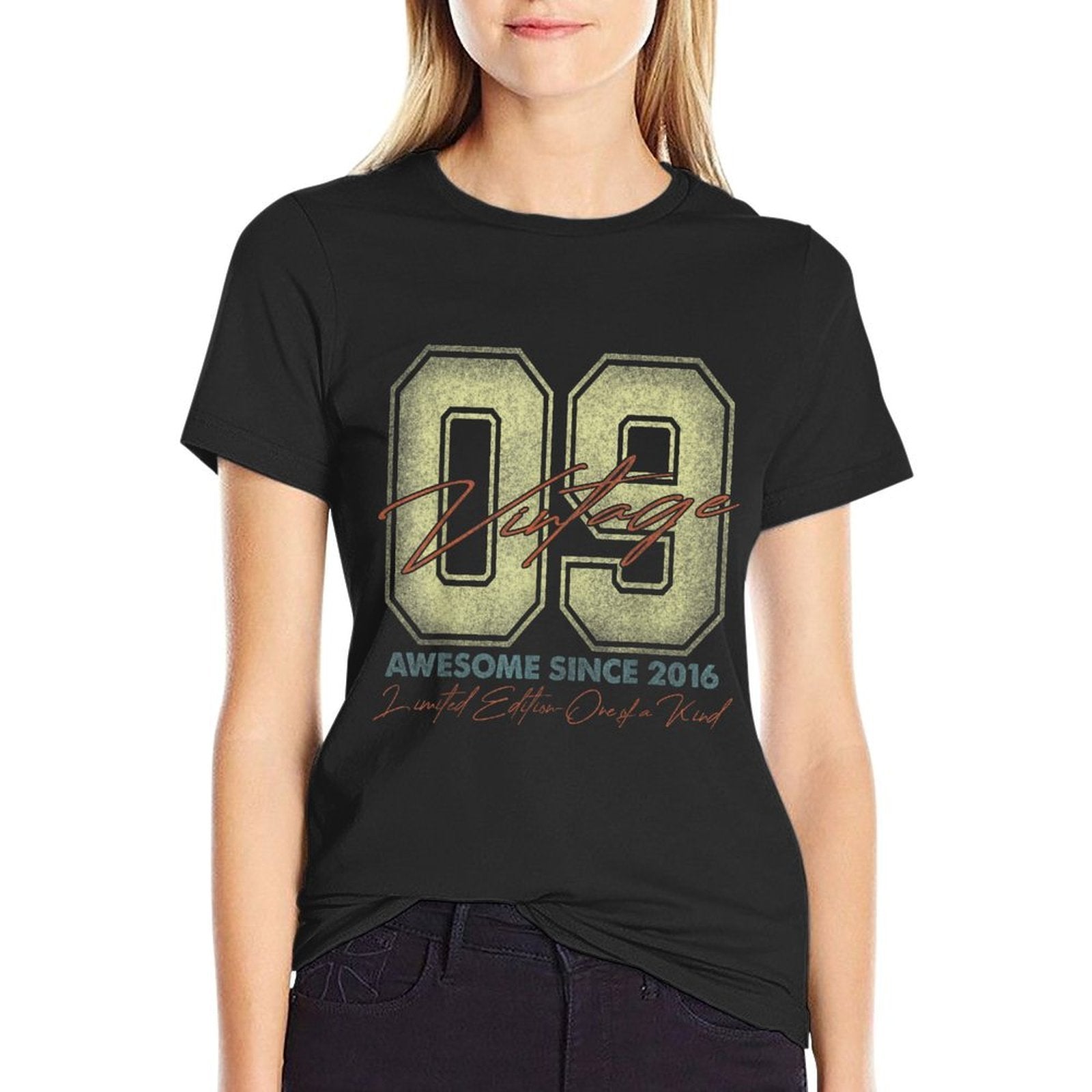 9 Year Old Gifts Vintage 2016 Limited Edition 9th Birthday  Ribbed Collar T-Shirt