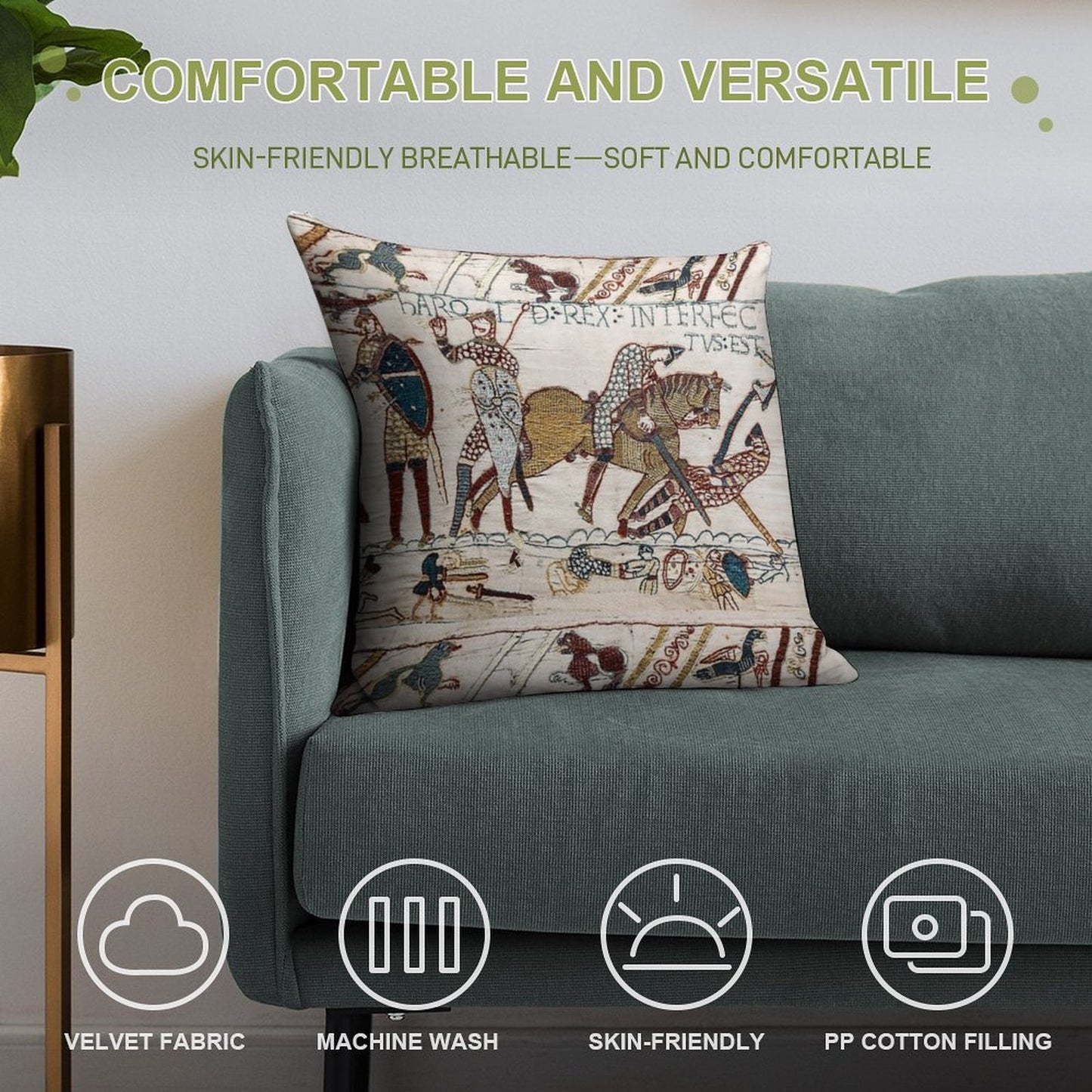 THE BAYEUX TAPESTRY ,The Death of King Harold at Battle of Hastings. Soft Ultra-Soft Texture Throw Pillow