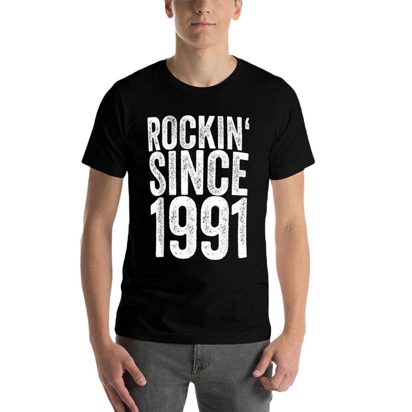 30 Years Old 1991 Funny Rock 30th Birthday  Ribbed Collar T-Shirt