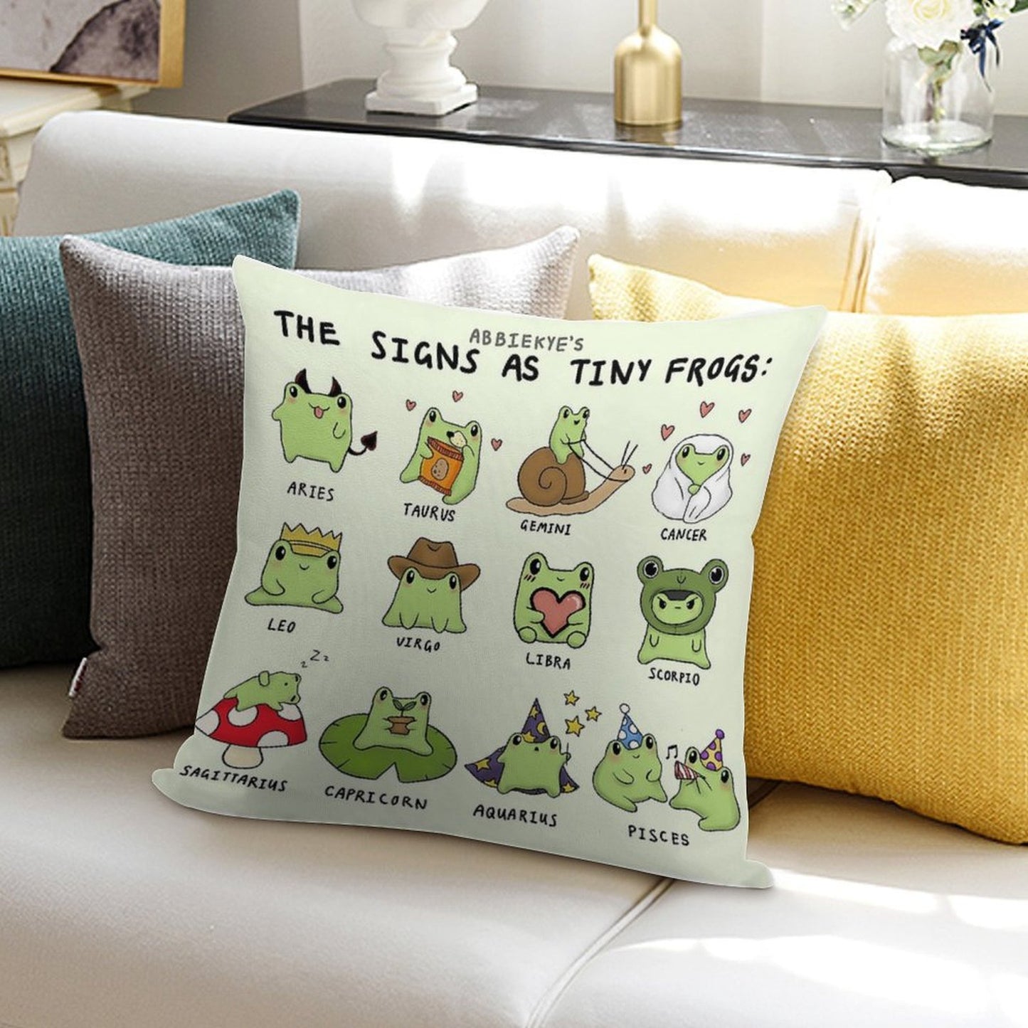 The Signs As Tiny Frogs Soft Shrink-Resistant Throw Pillow