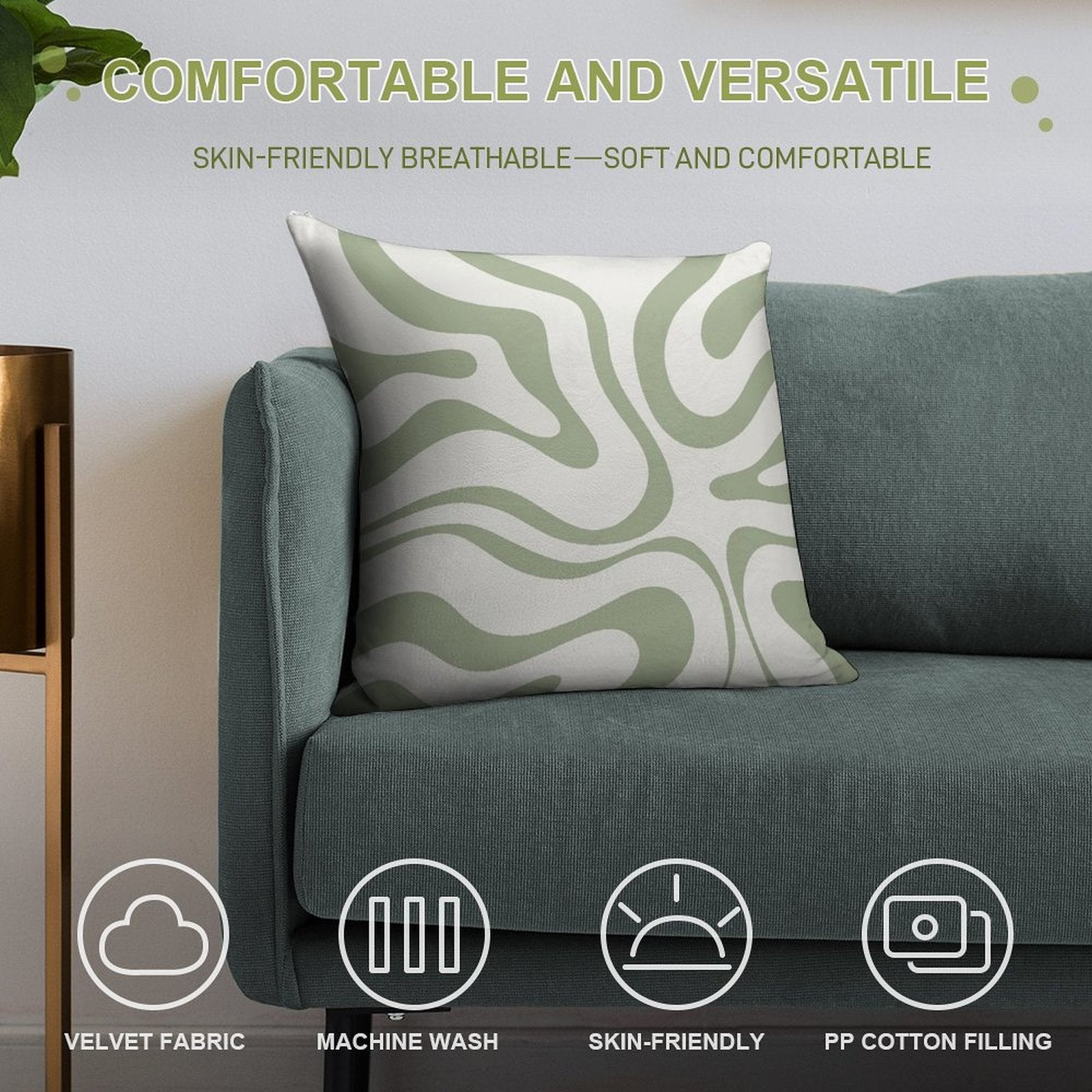 Modern Liquid Swirl Abstract Pattern in Sage Green Tones Soft Warmth Comfort Throw Pillow