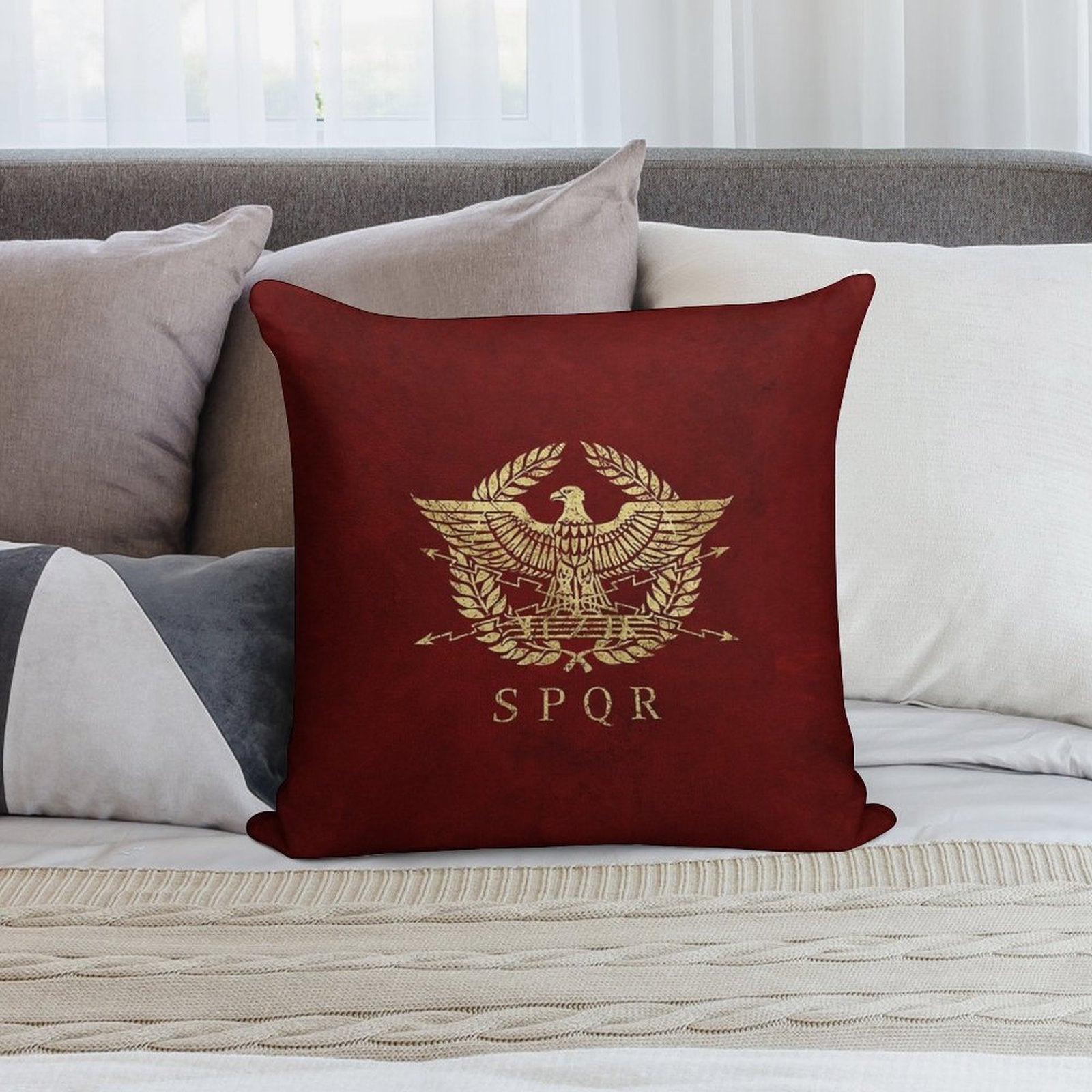Roman Empire Emblem - Vintage Gold Soft Shrink-Resistant Throw Pillow