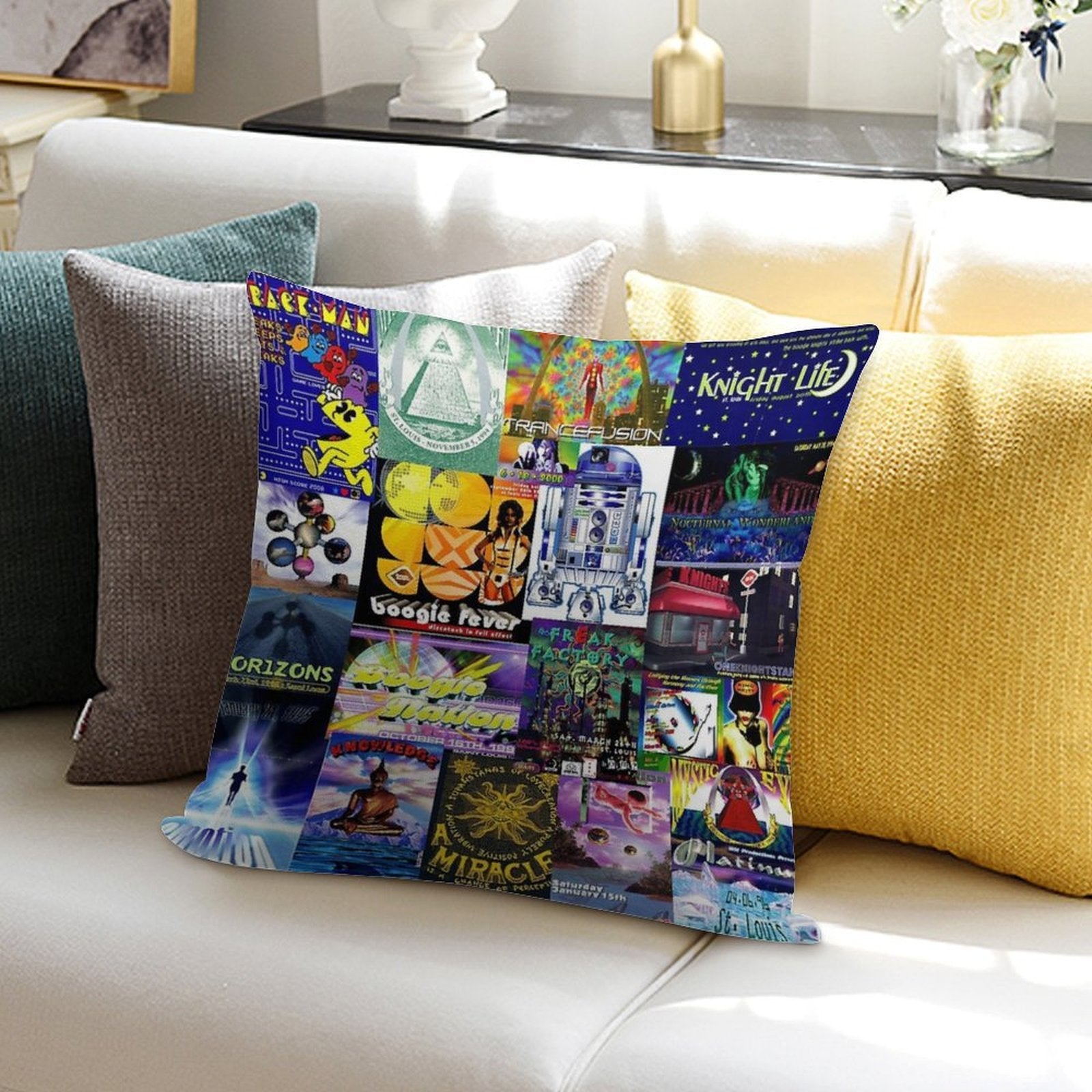 90's Rave Flyers Soft Multiple Sizes Throw Pillow