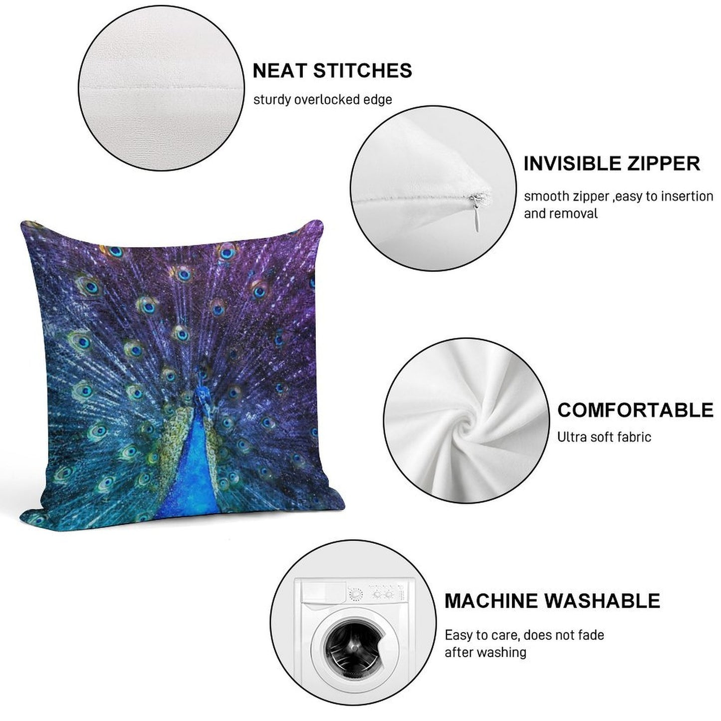Watercolor Peacock in Purple Soft Warmth Comfort Throw Pillow
