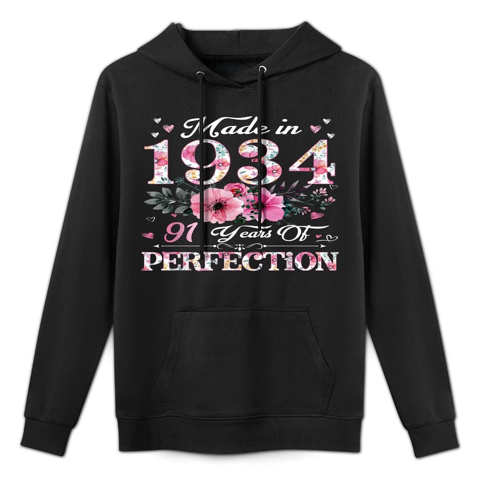 91 Year Old Made In 1934 Floral 91st Birthday Gift For Women Breathable Fabric Hoodie