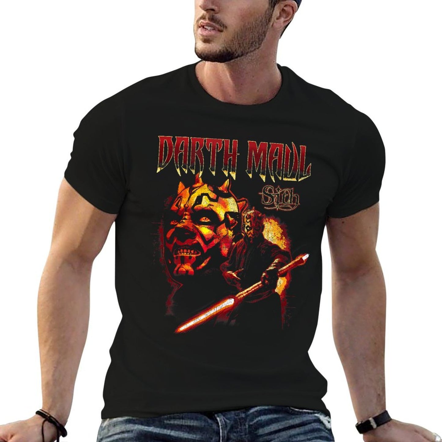 Star Wars Darth Maul Sith Fiery Lightsaber Poster Summer-ready Fabric T-Shirt