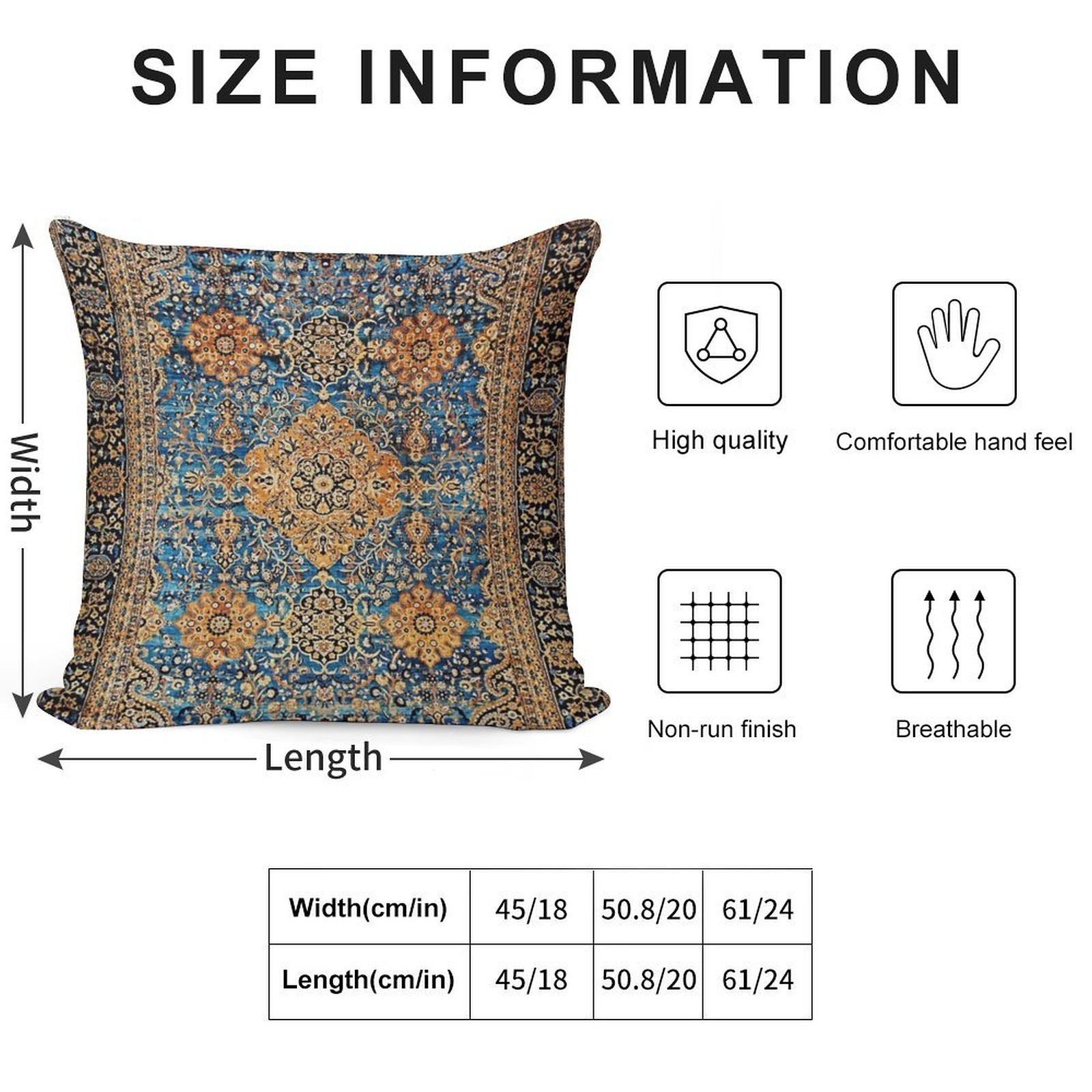 Antique Blue Persian Kirman Rug Print Soft Home Decor Throw Pillow