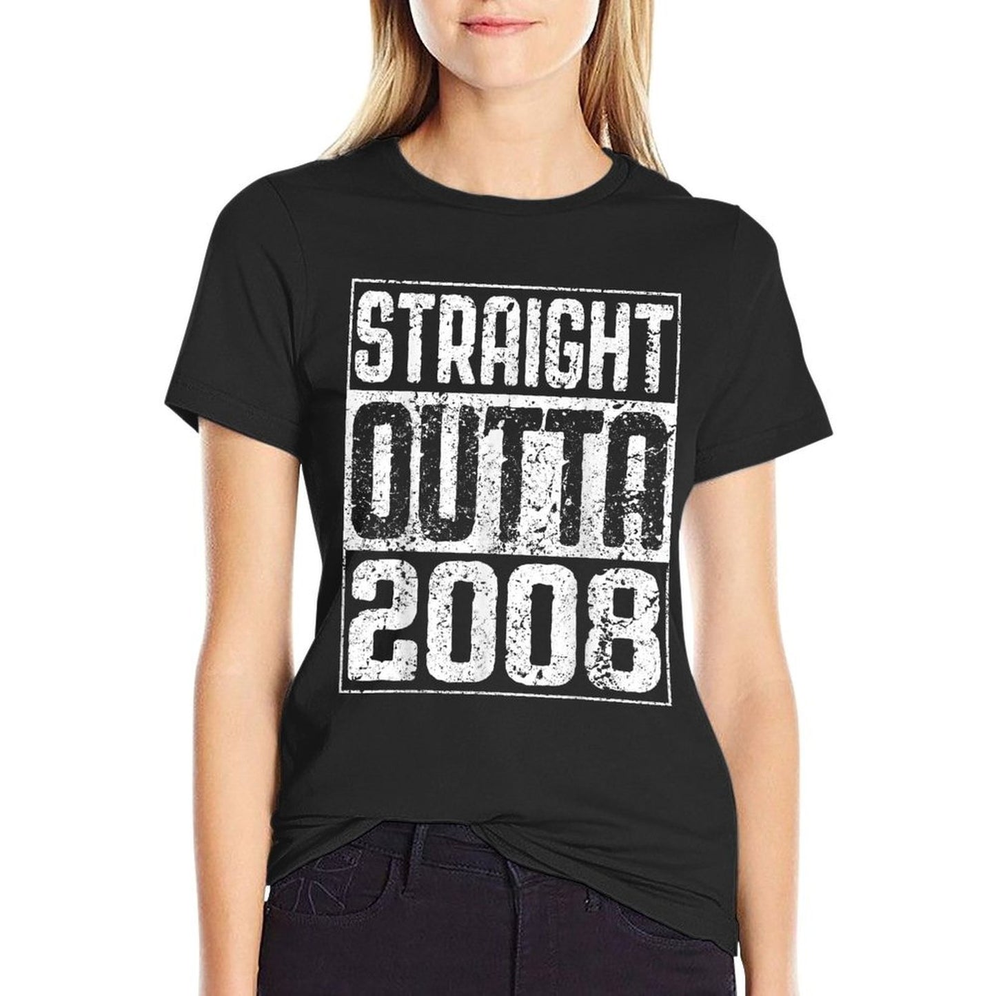 Straight Outta 2008 16th Birthday Ribbed Collar T-Shirt
