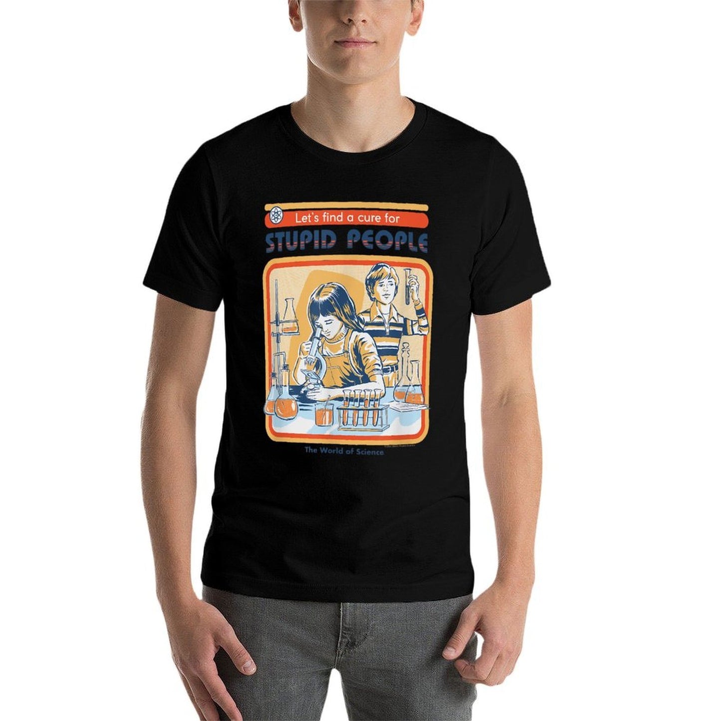 Steven Rhodes Lets Cure Stupid People Lab Retro Dark Humor Ribbed Collar T-Shirt