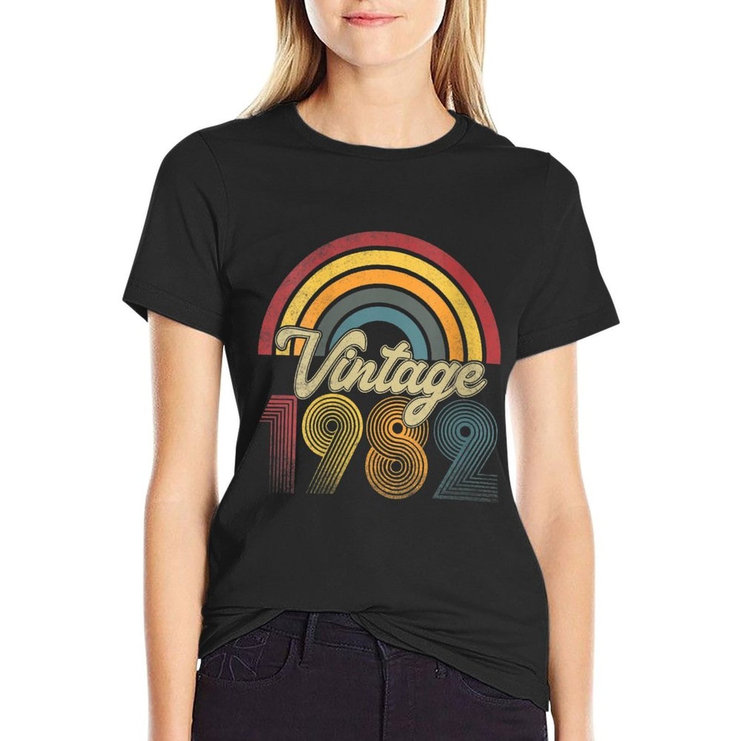 Womens 40th Birthday Gifts For Men Women Vintage 1982 Retro Rolled Sleeves T-Shirt