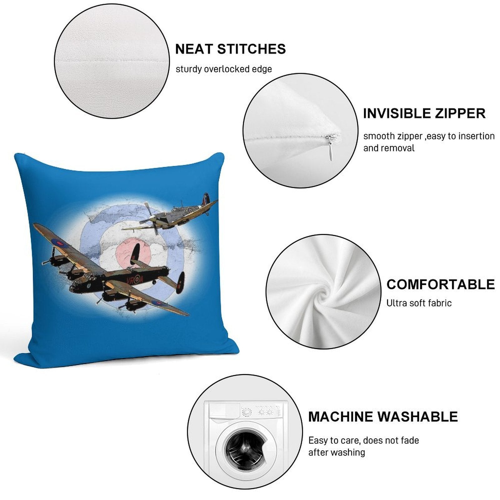 SPITFIRE AND LANCASTER Aircraft Soft Home Decor Throw Pillow