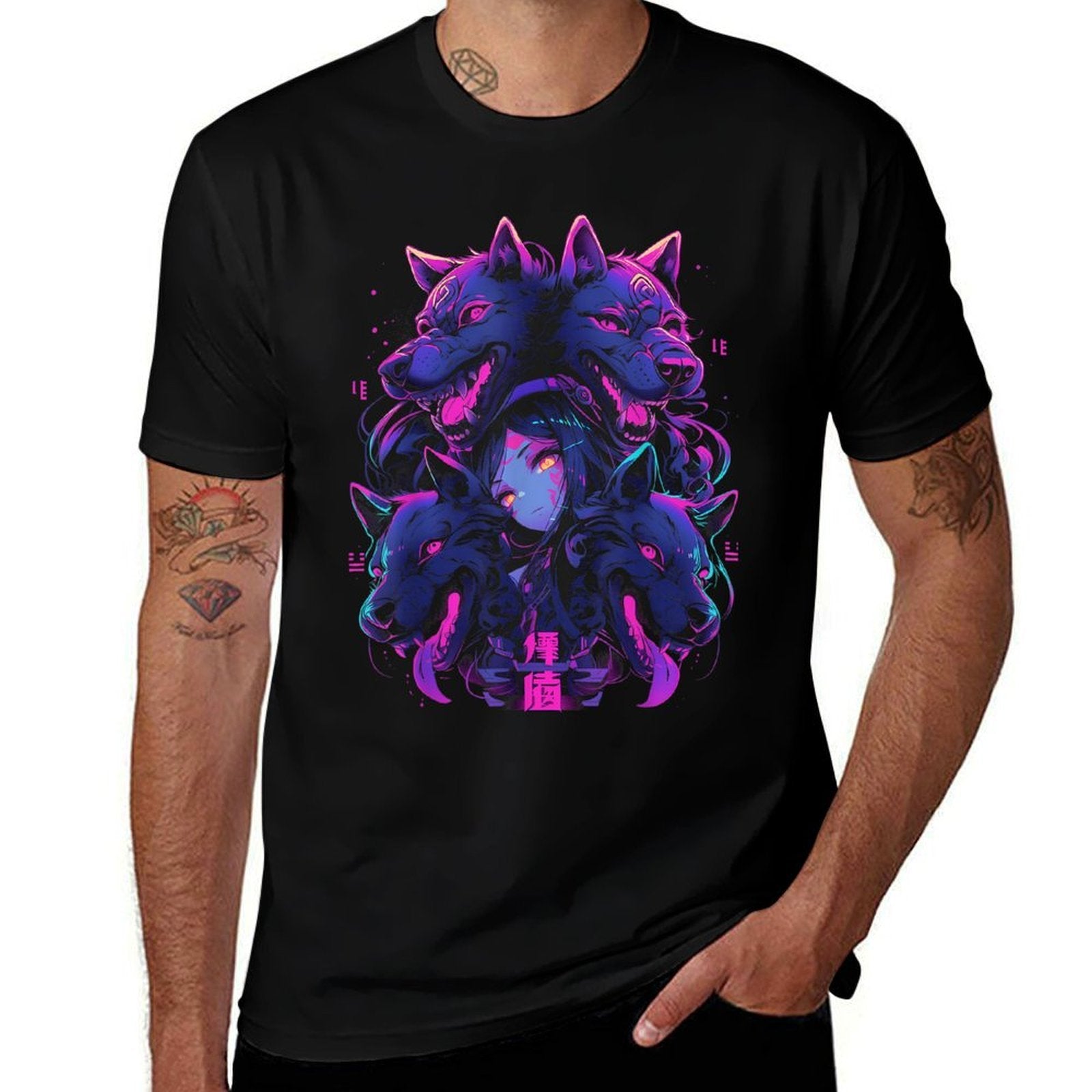 Anime Manga Cyberpunk Aesthetic Techwear Harajuku  Wolf  Relaxed-fit T-Shirt