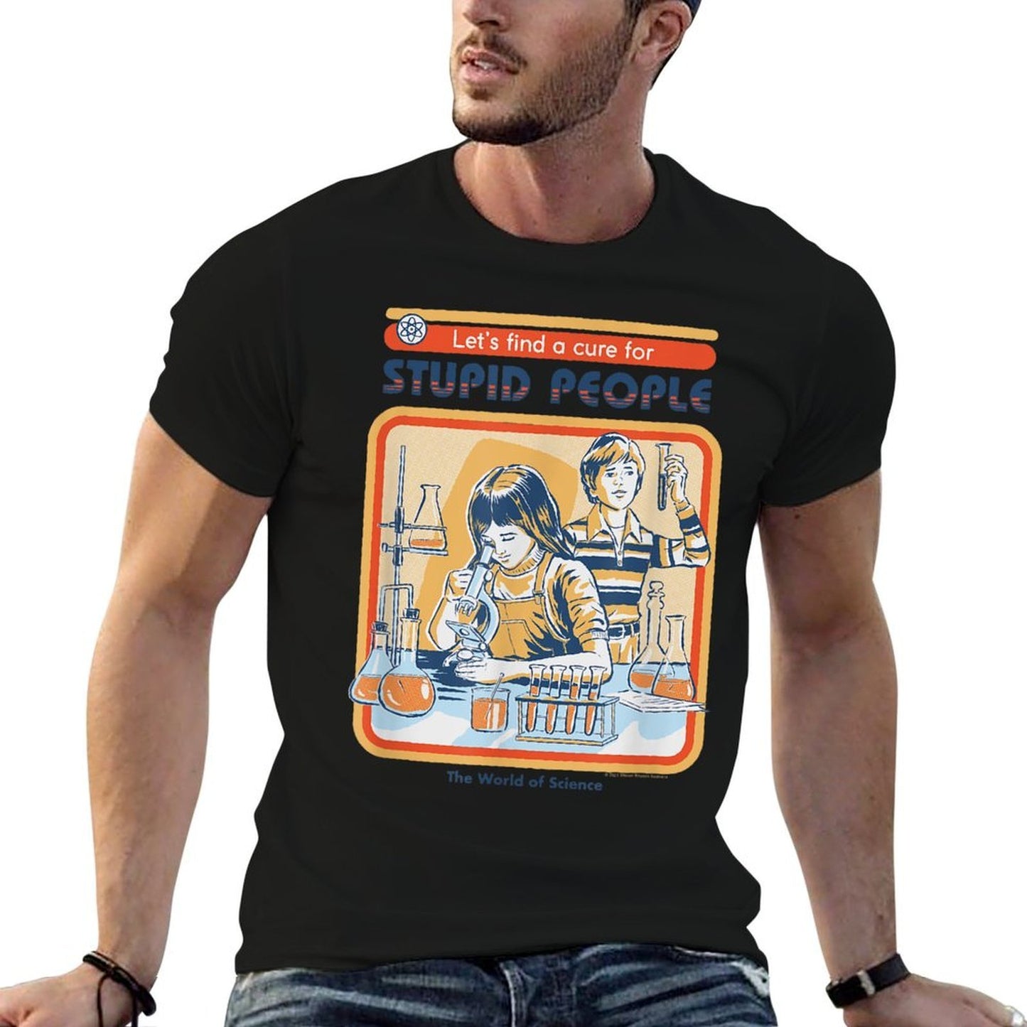 Steven Rhodes Lets Cure Stupid People Lab Retro Dark Humor Ribbed Collar T-Shirt