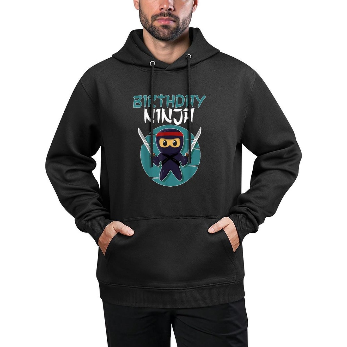 Birthday Ninja Gift Boy Birthday Boy Ninja Gift - Black - Unisex - Small - - Cartoon Pattern - Modern Style - Birthday Occasion Layering Staple Hoodie