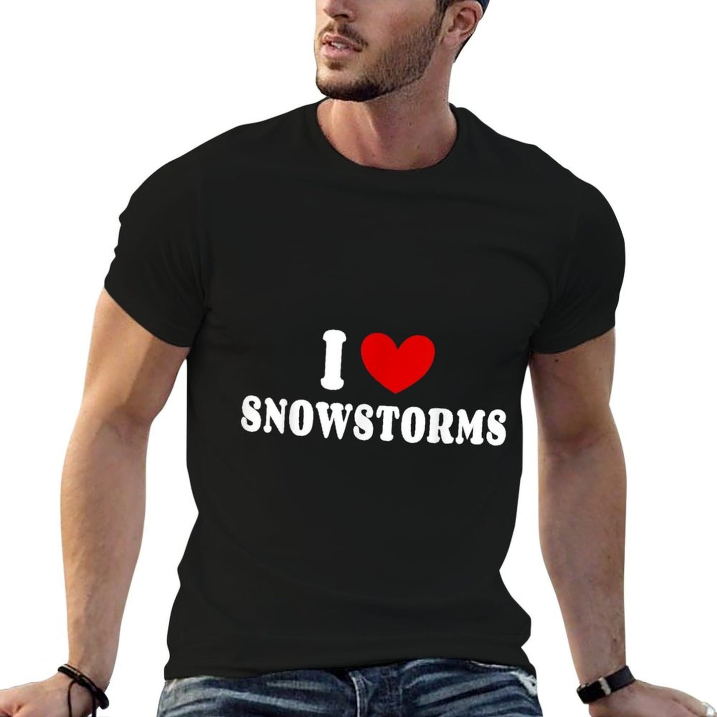 Winter Lover I Love Snowstorms, I Love Snow Snow-themed Love, Unisex-Adults, Kids, Black, Small,, Crew Neck, Stretchy T-Shirt