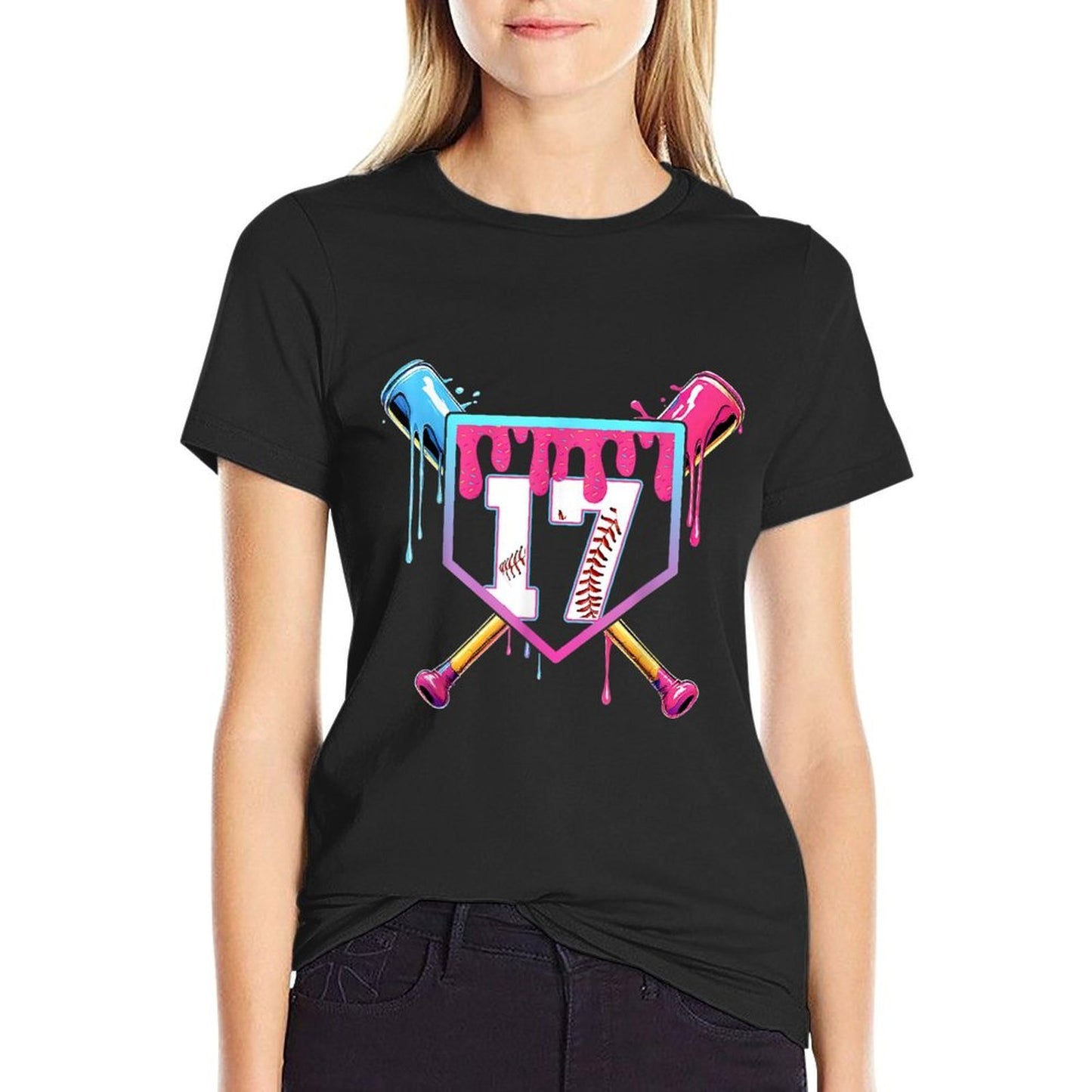 17th Birthday Ice Cream Drip Baseball Splatter 17 Years Kids High-quality Stitching T-Shirt