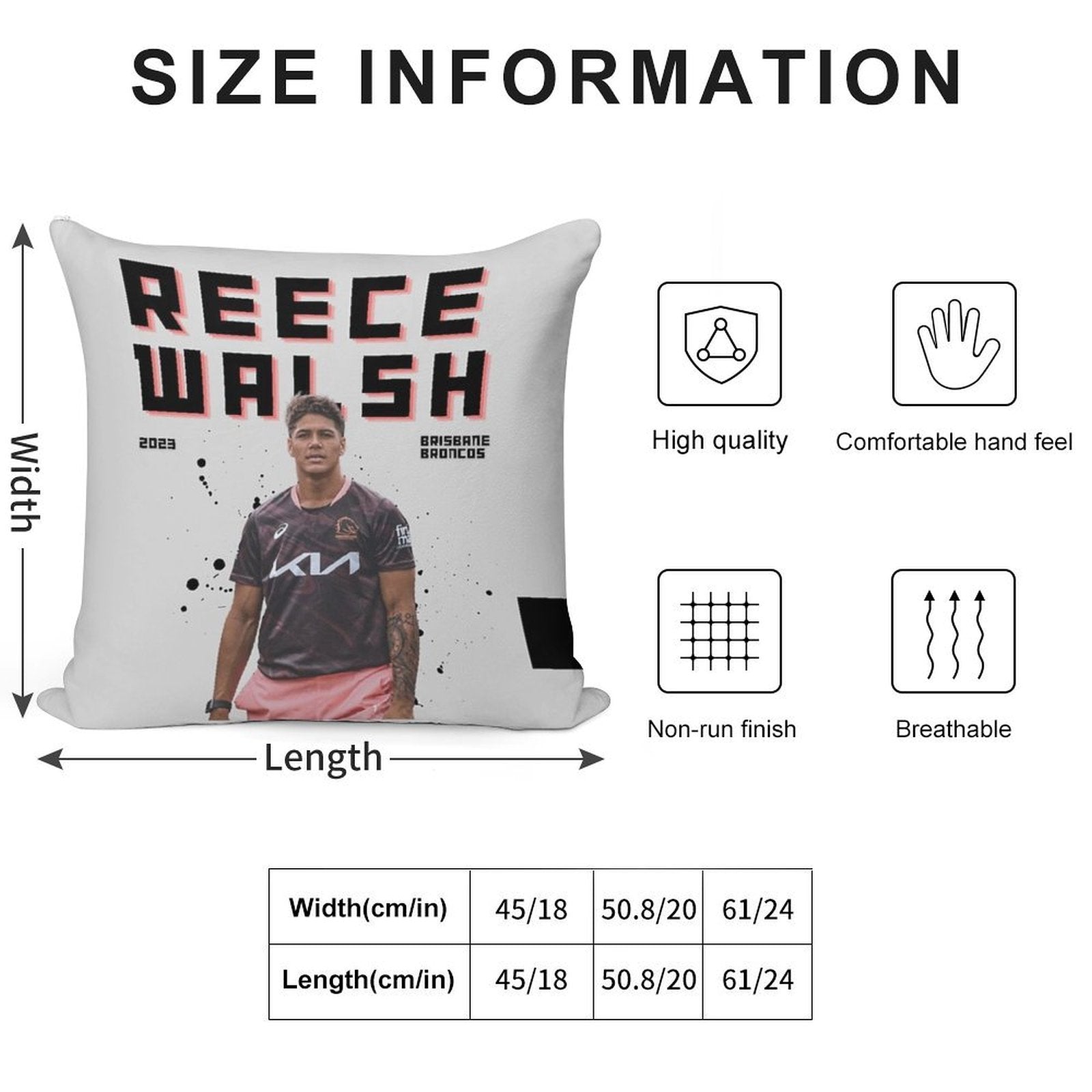 Reece Walsh Broncos Soft Reinforced Edging Throw Pillow