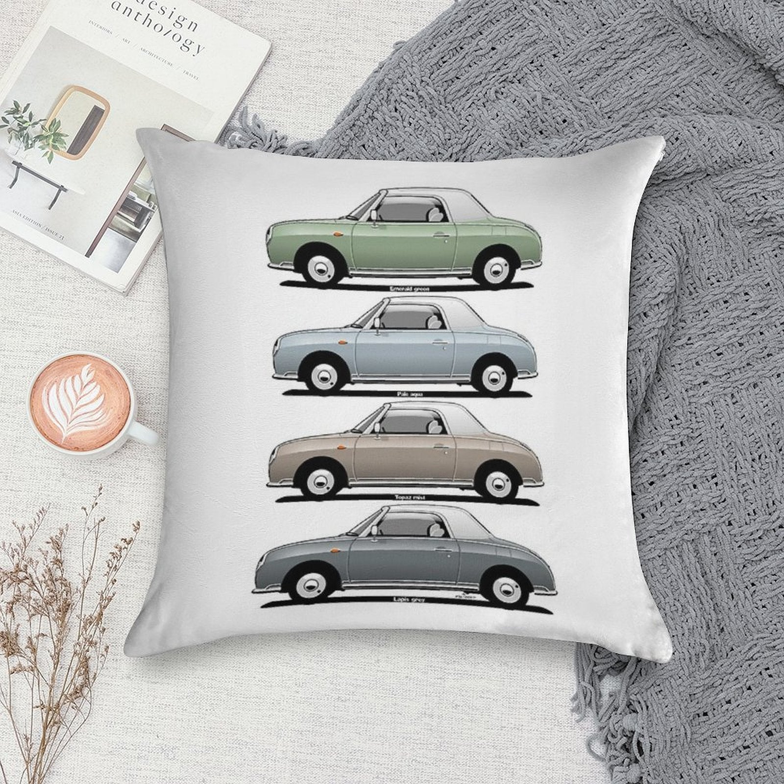 Nissan Figaro Side View Soft Gift Ready Throw Pillow