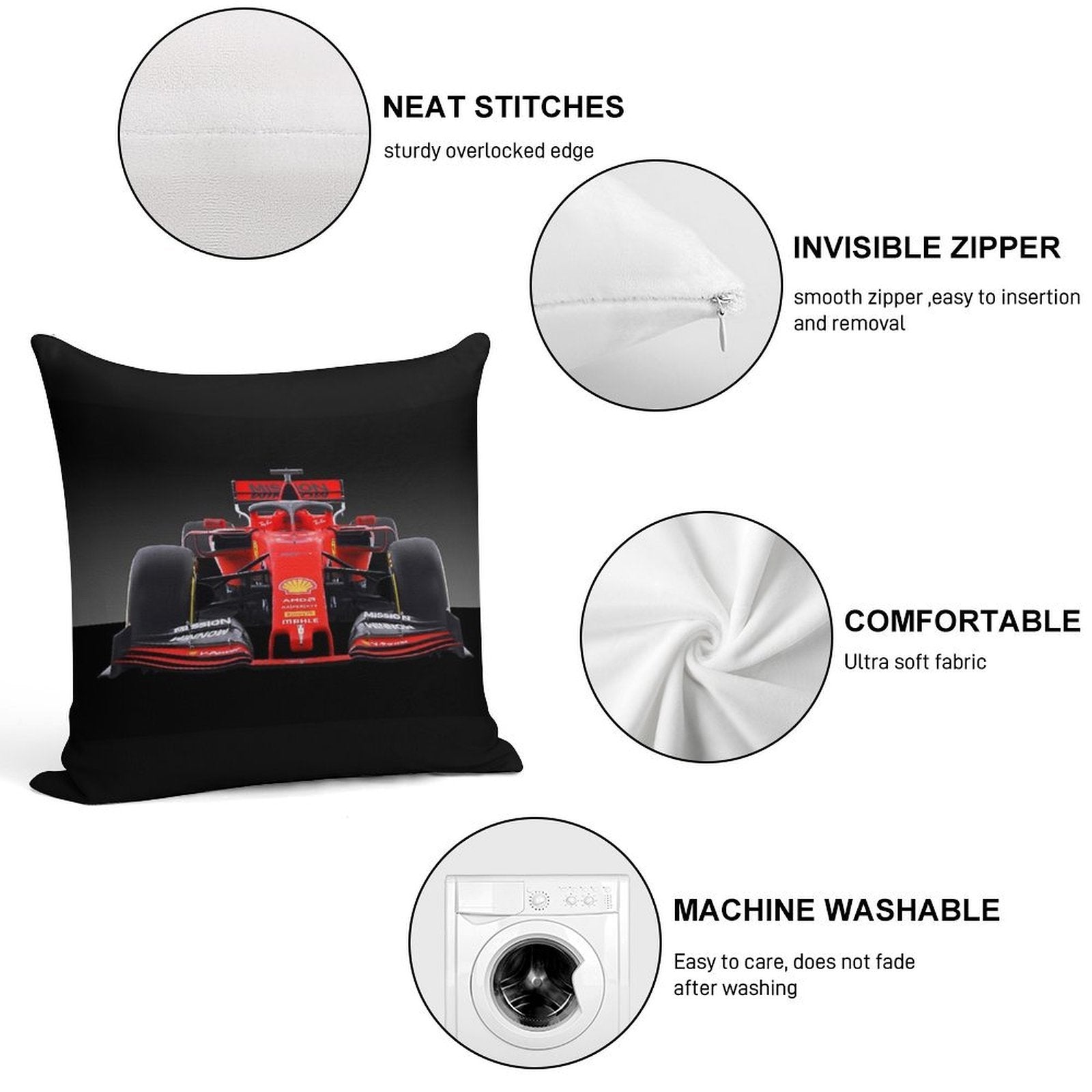 Ferrari F1 Formula 1 (#219) Soft Decorative Cover Throw Pillow