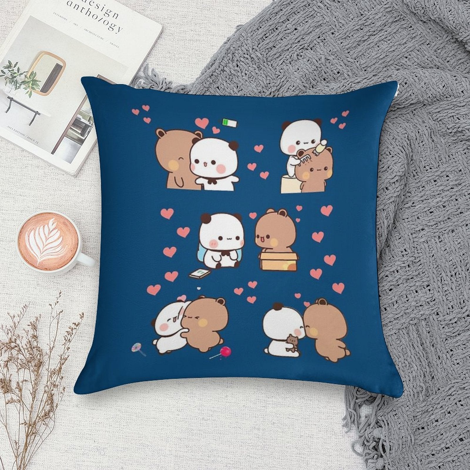 Bear And Panda Bubu Dudu Balloon Soft Fade-Resistant Throw Pillow