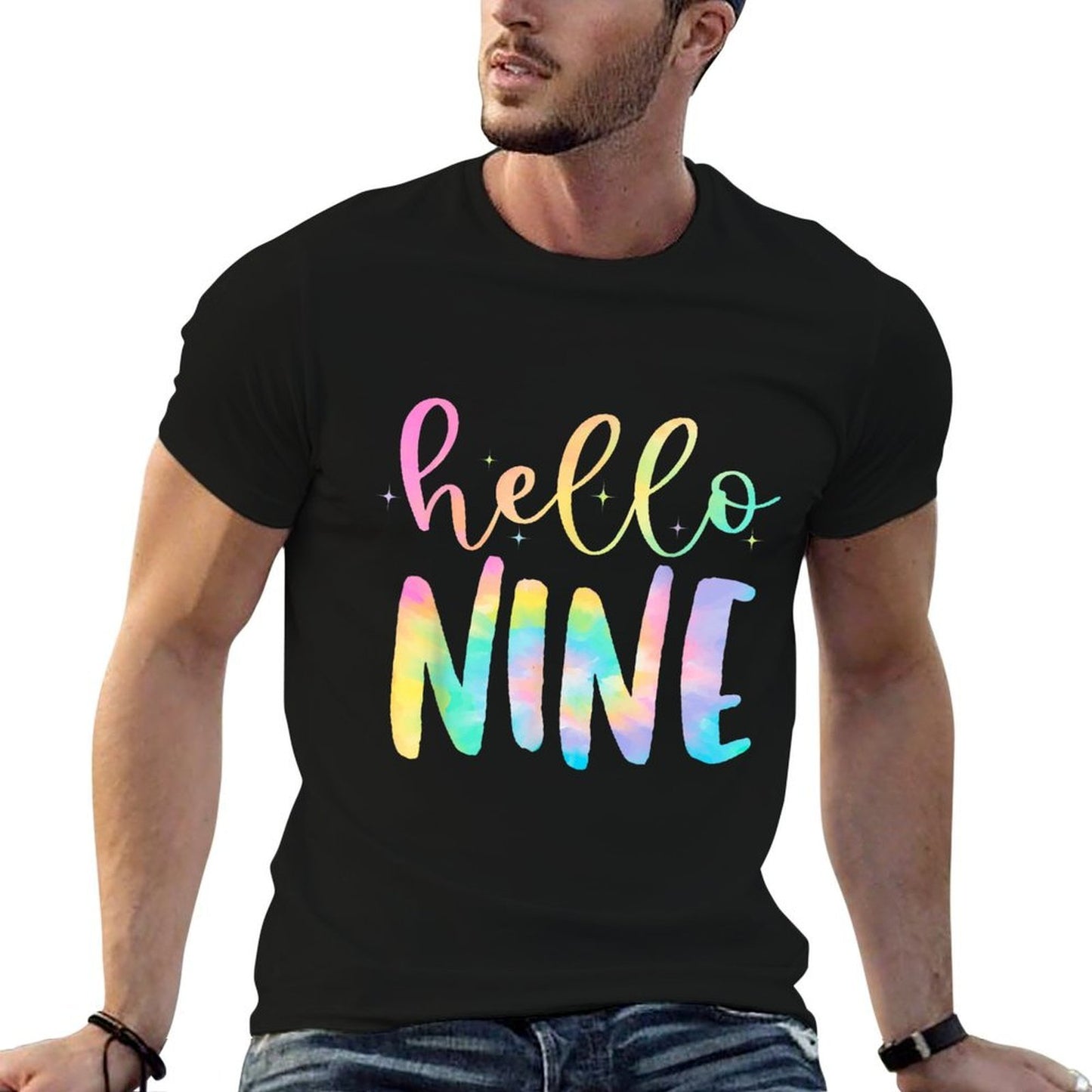 Tie Dye Hello Nine 9 Year Old 9th Birthday Girl Age 9 BDay  Breathable T-Shirt