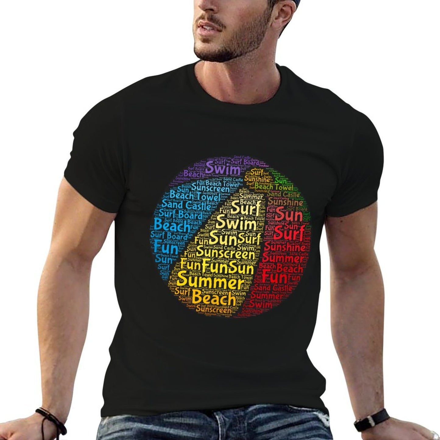Summer Time By The Pool Beach Ball Word Cloud Eco-friendly Material T-Shirt