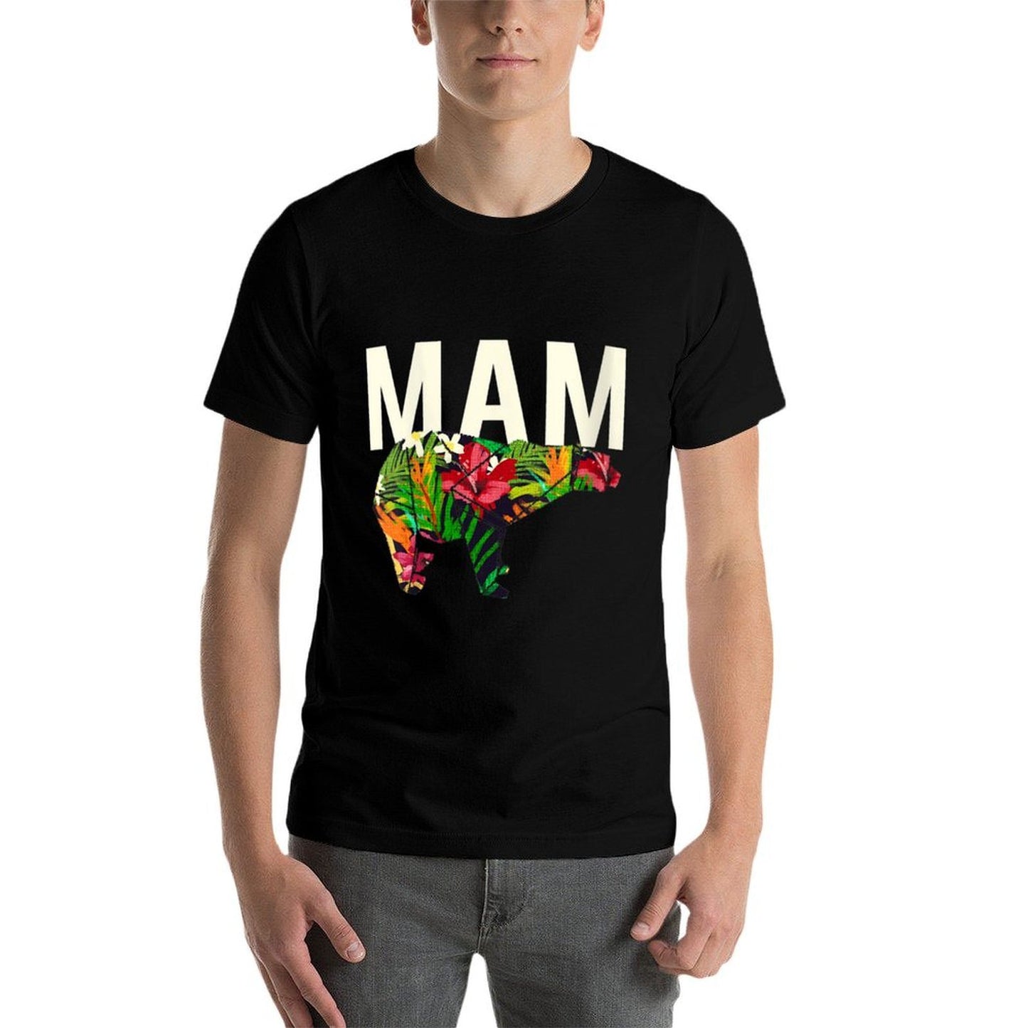 Womens Mam Mom Mother's Day Mommy Mom Bear Floral Pattern Cotton T-Shirt