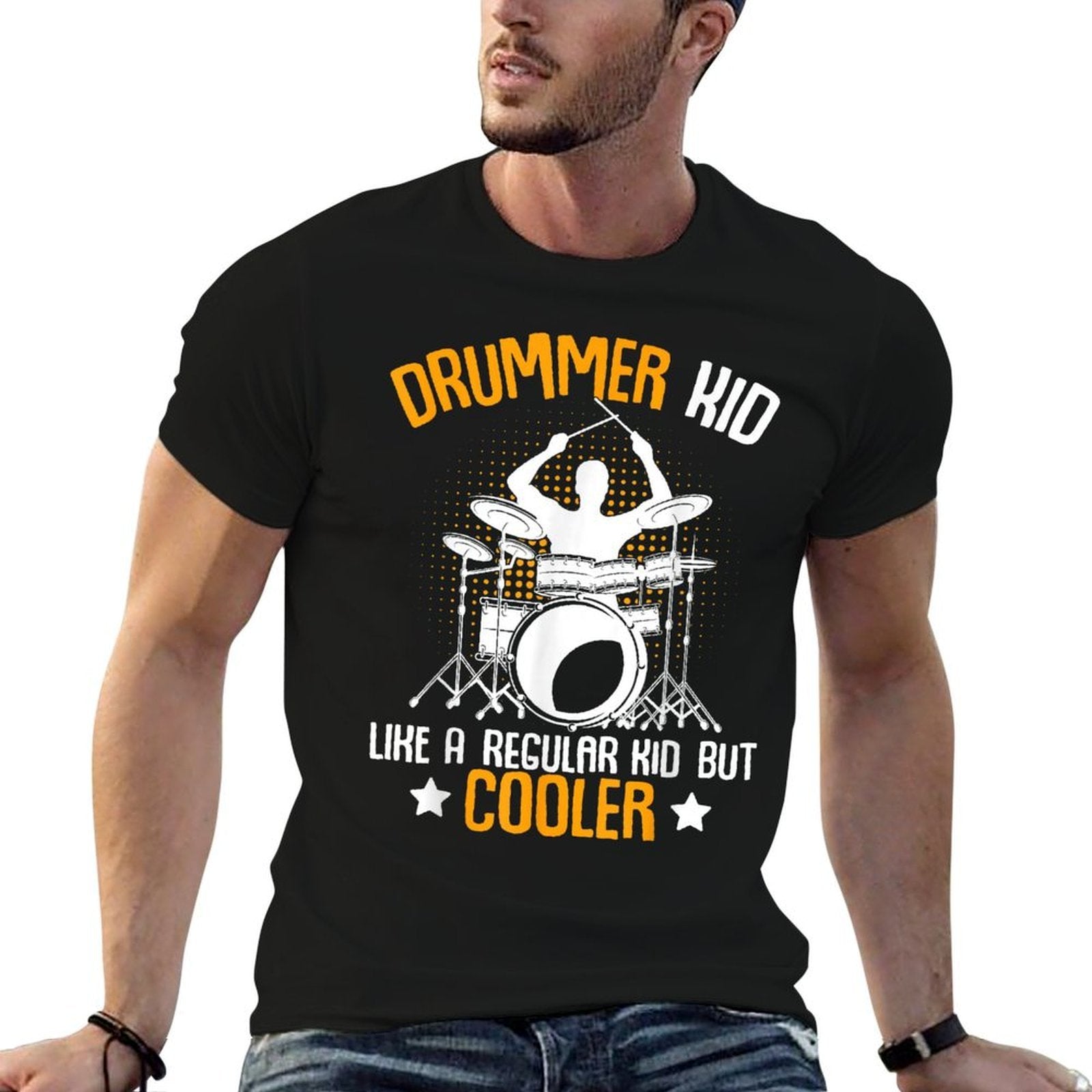 Drummer Kid Drumming Percussionist Drums Kids Boys  Rolled Sleeves T-Shirt