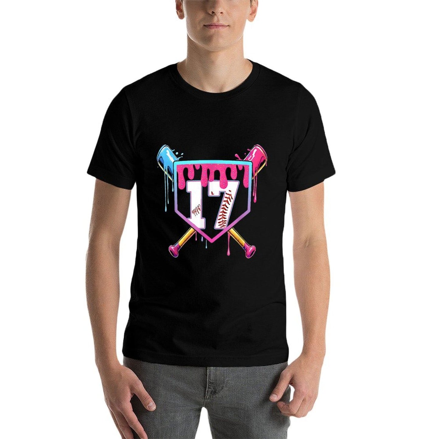 17th Birthday Ice Cream Drip Baseball Splatter 17 Years Kids High-quality Stitching T-Shirt