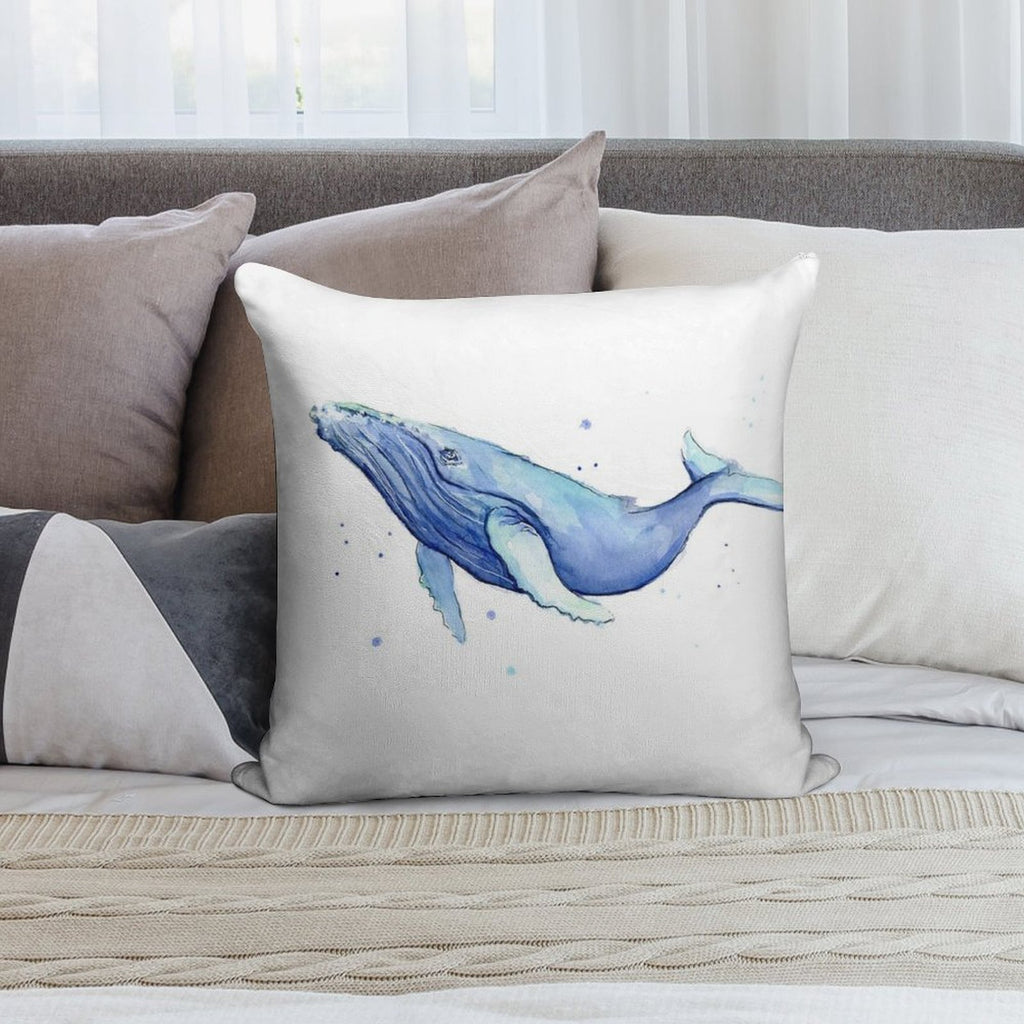 Humpback Whale Blue Watercolor Painting Soft Reinforced Edging Throw Pillow
